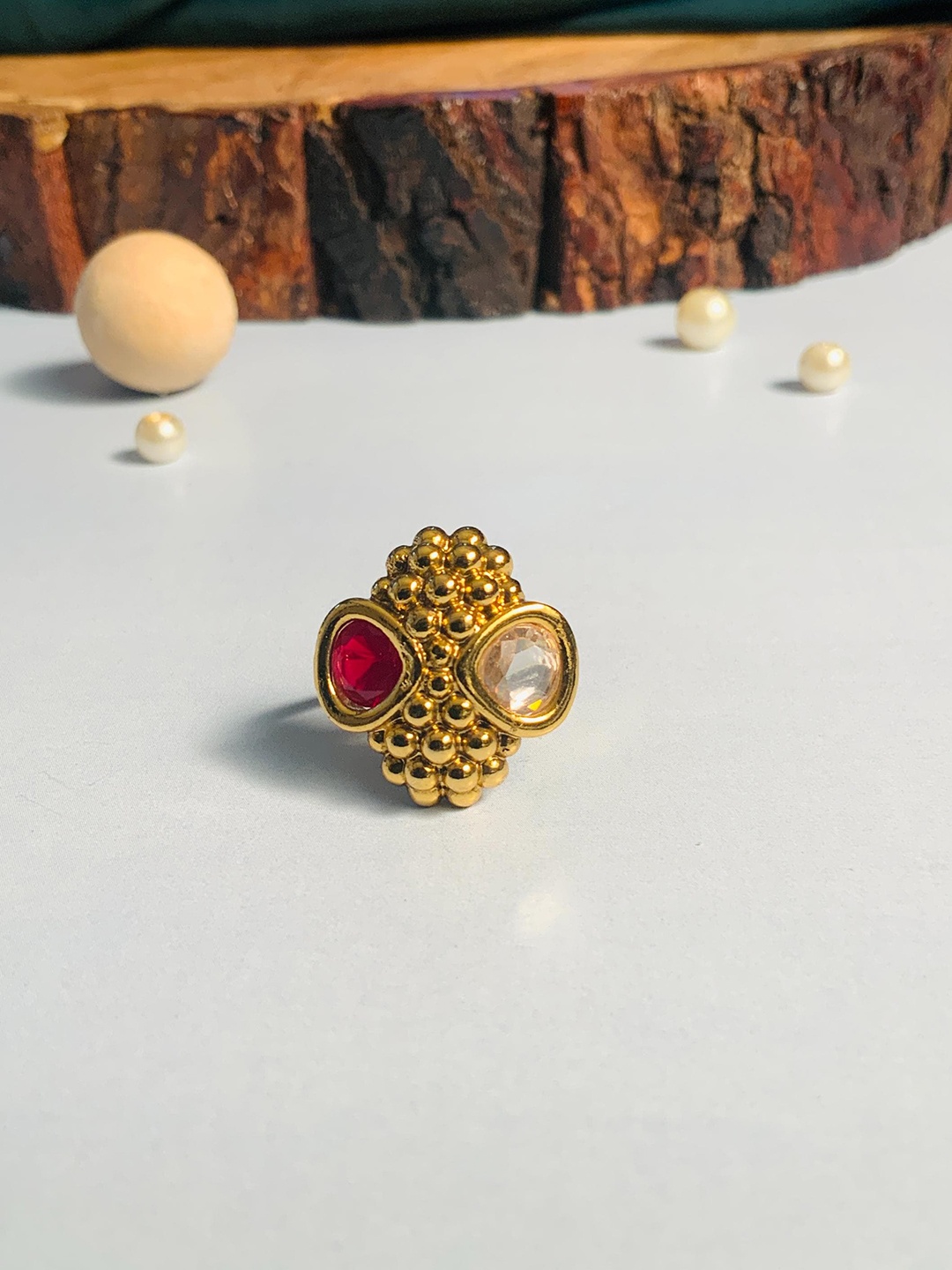 

ABDESIGNS Gold-Plated Stone-Studded Finger Ring