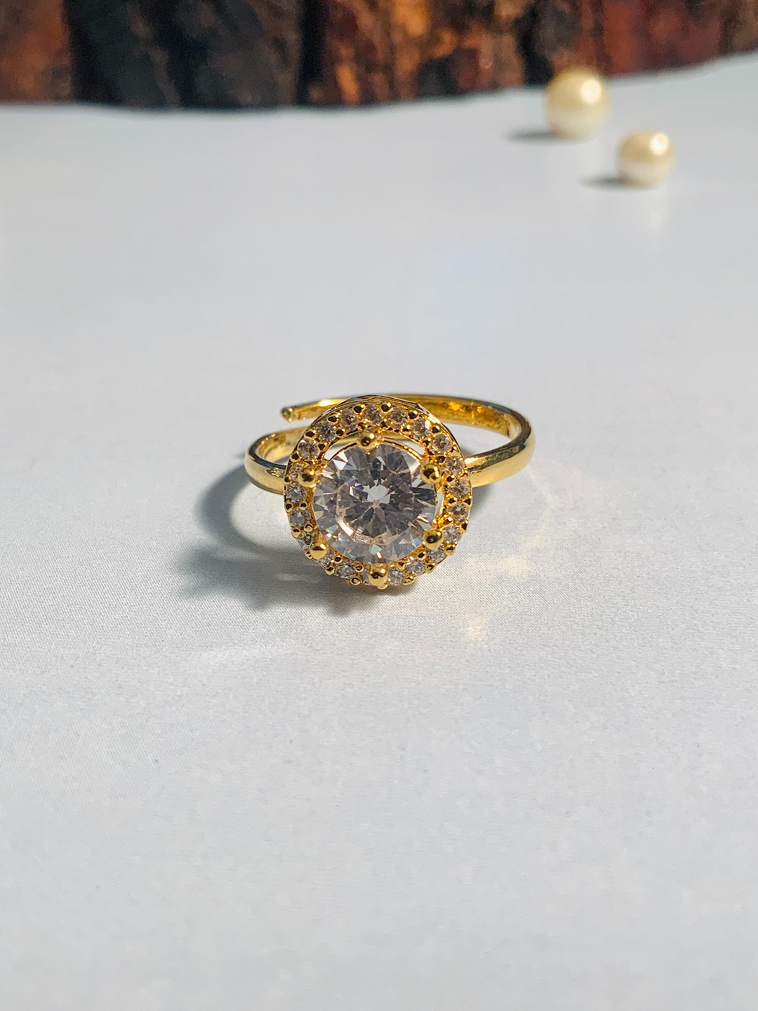 

ABDESIGNS Gold-Plated Stone-Studded Finger Ring