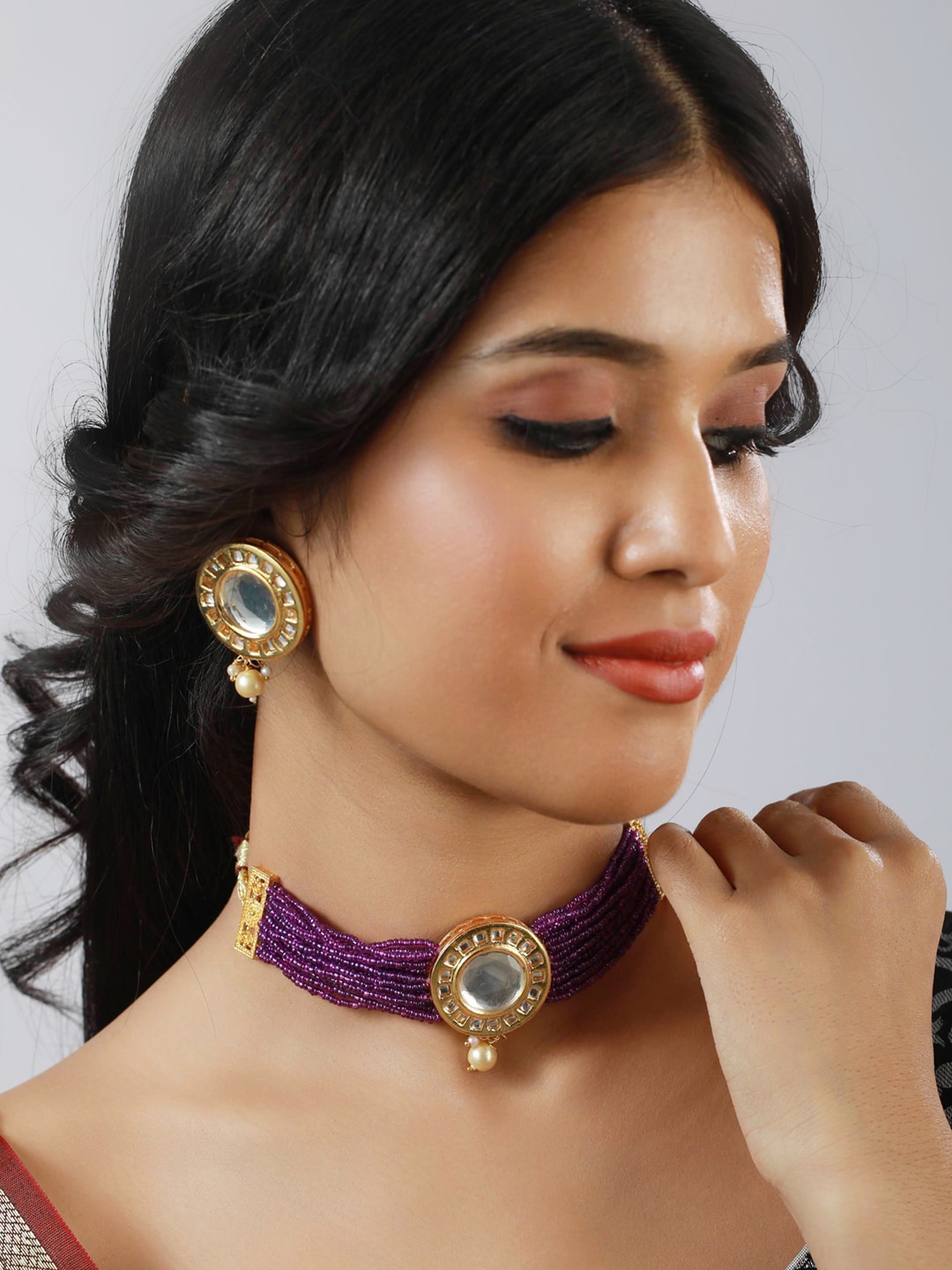 

Anouk Gold-Plated Kundan Jewellery Set, Purple