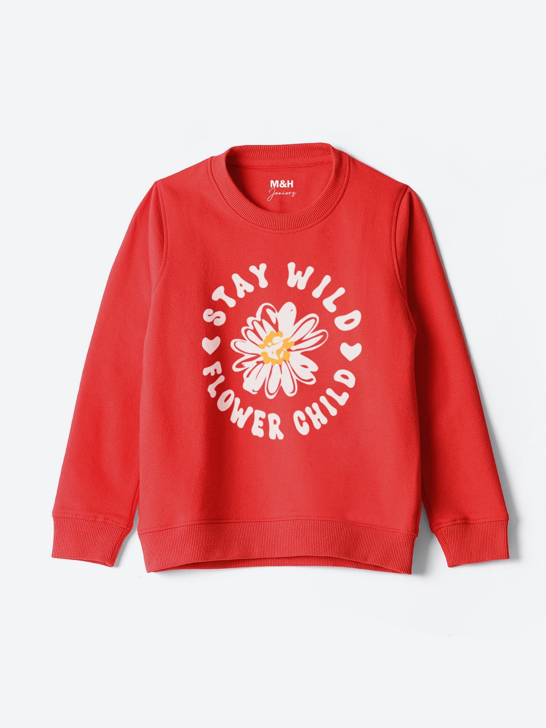 

M&H Juniors Girls Floral Printed Long Sleeves Ribbed Pullover, Red
