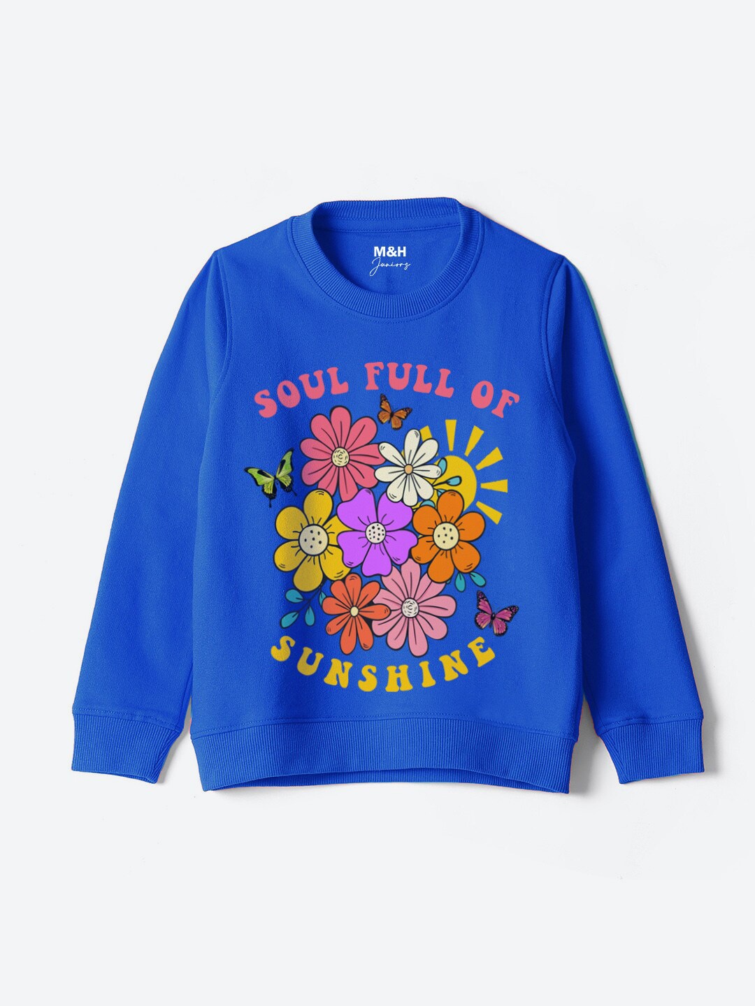 

M&H Juniors Girls Graphic Printed Ribbed Cotton Sweatshirt, Blue