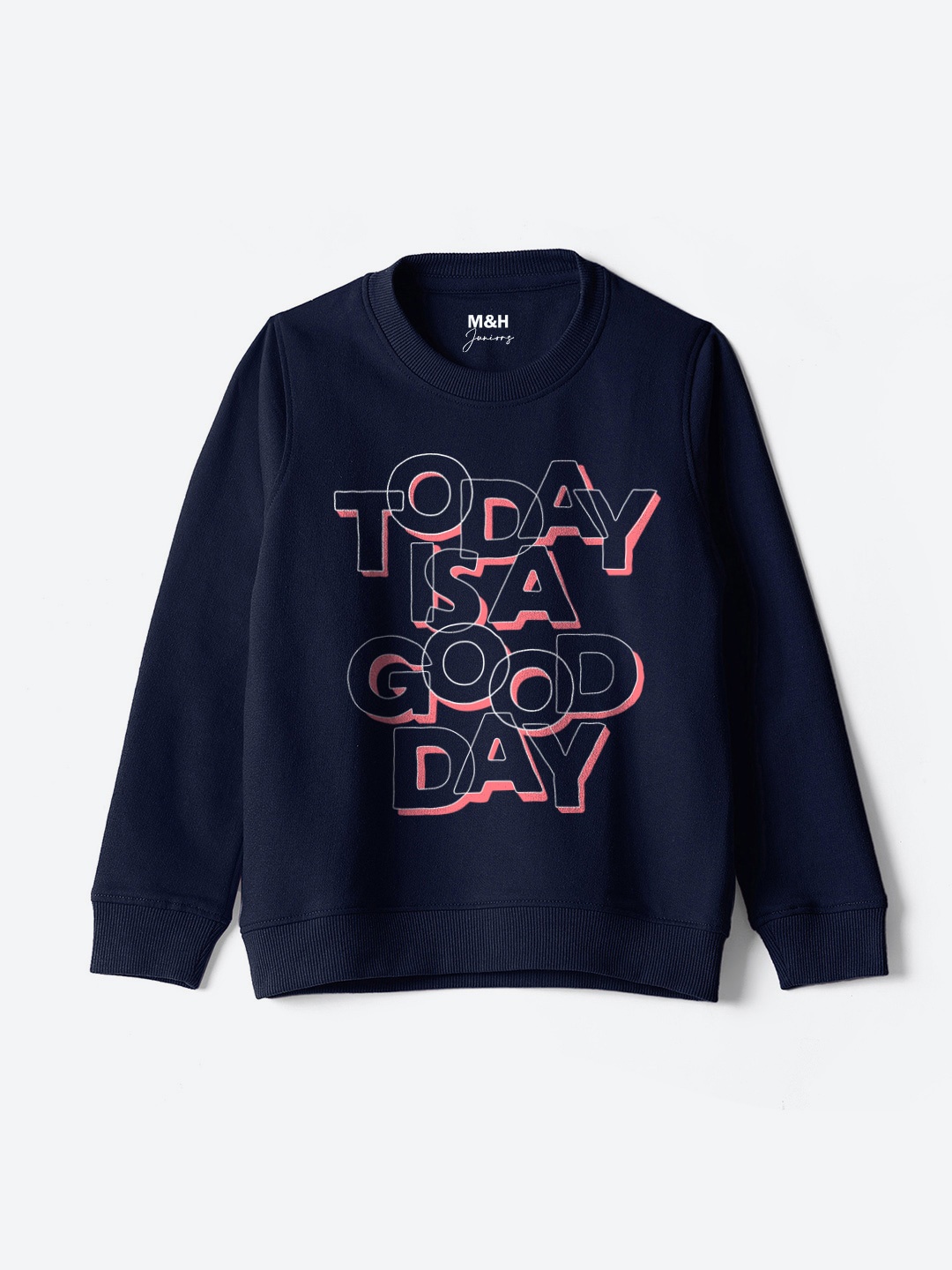 

M&H Juniors Girls Tyography Printed Ribbed Cotton Sweatshirt, Blue