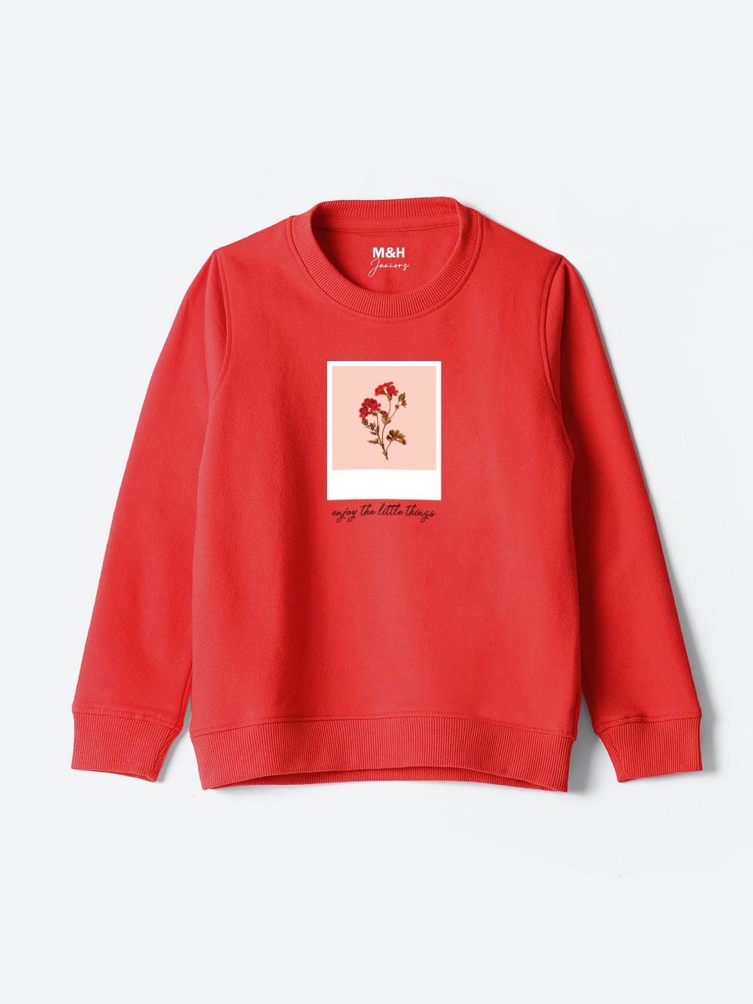 

M&H Juniors Girls Graphic Printed Ribbed Cotton Sweatshirt, Red