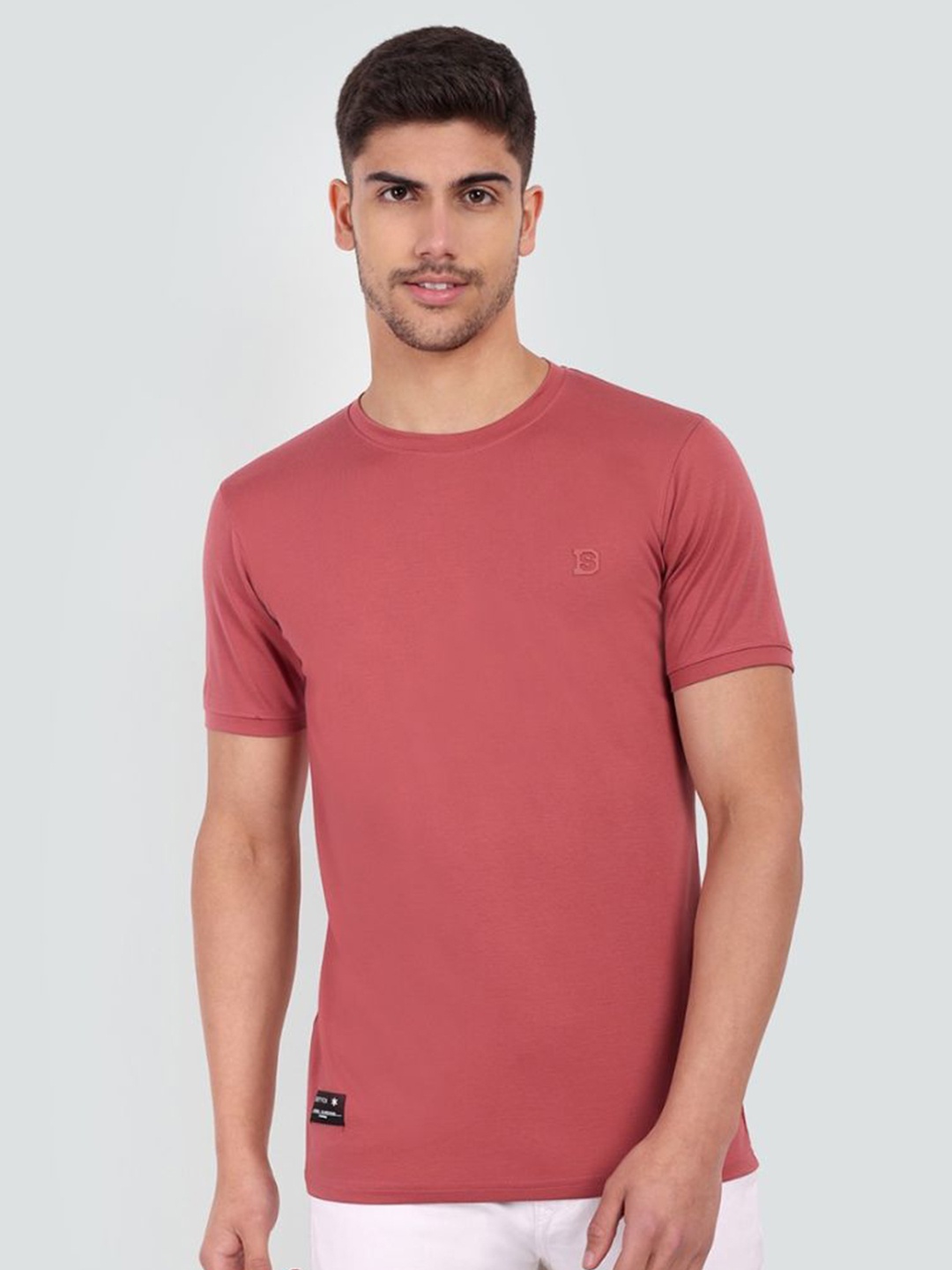 

NEWEST Round Neck Short Sleeves Cotton T-shirt, Rose