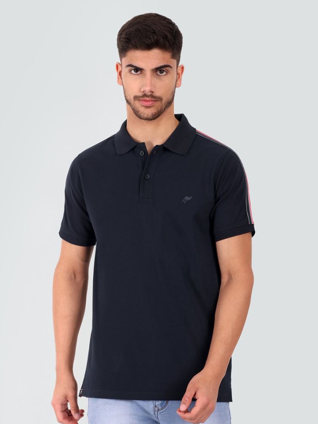 

NEWEST Polo Collar Casual Knitted Cotton T-shirt, Navy blue
