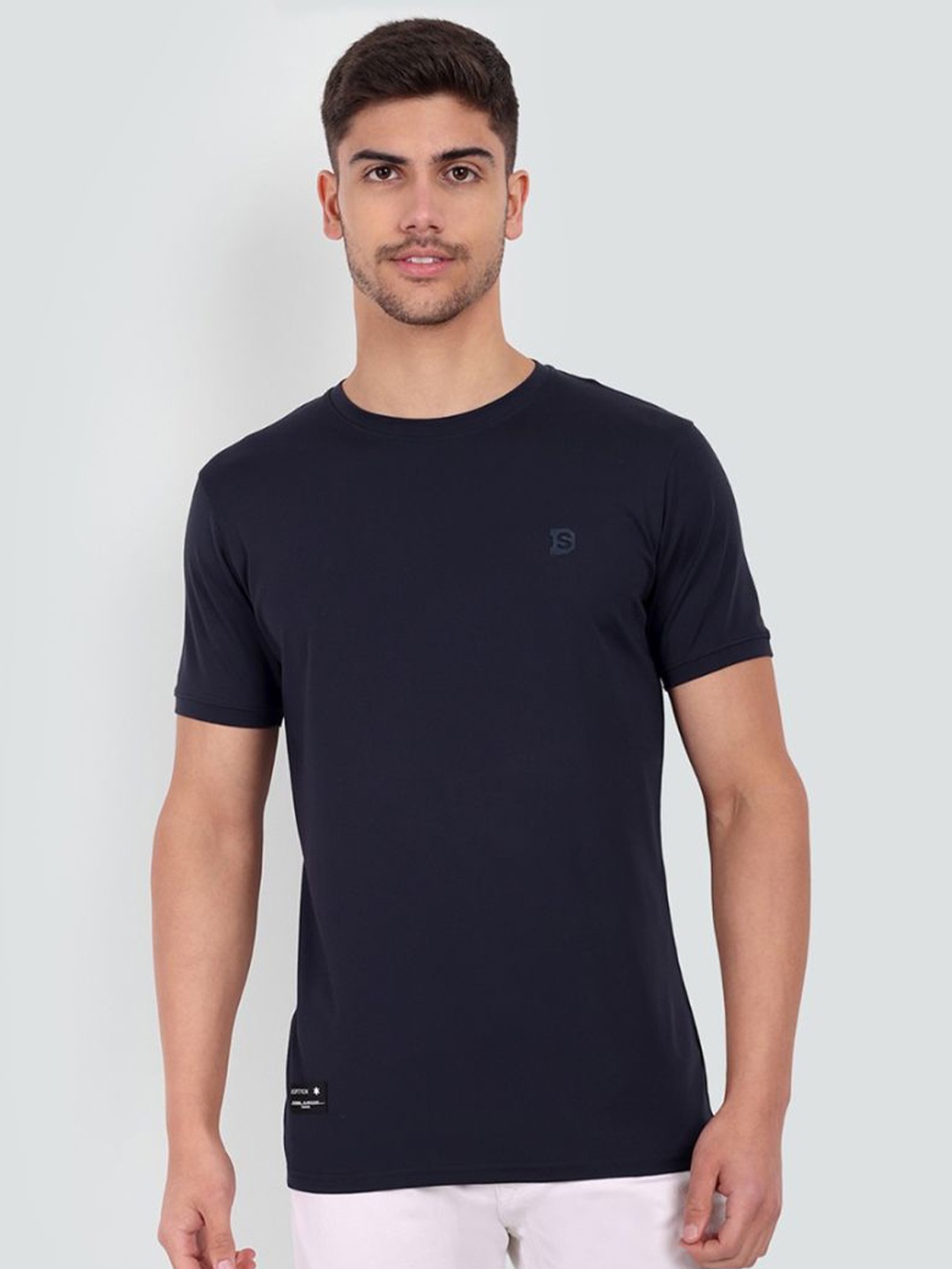 

NEWEST Round Neck Casual Knitted Cotton T-shirt, Navy blue