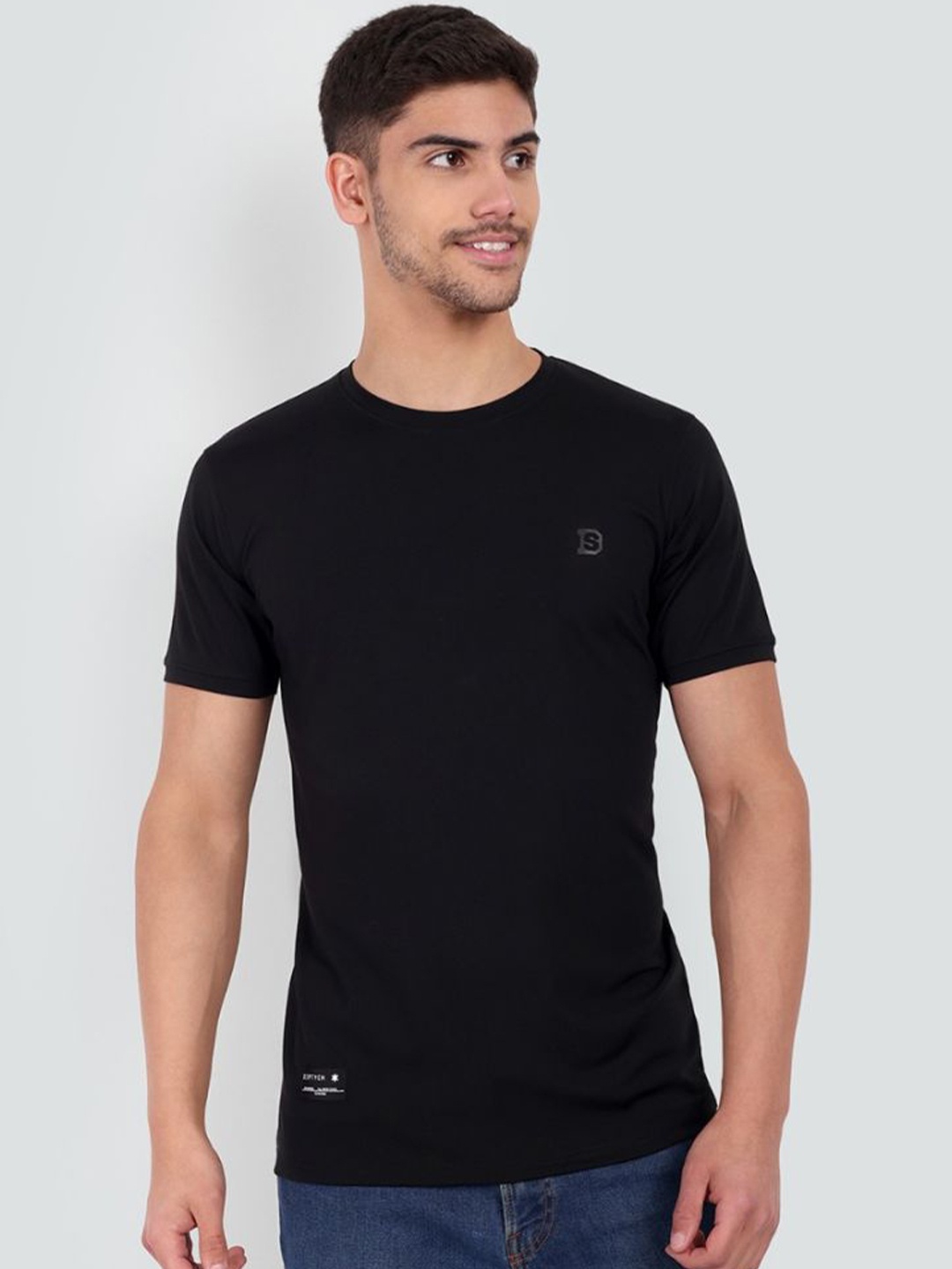 

NEWEST Round Neck Casual Knitted Cotton T-shirt, Black