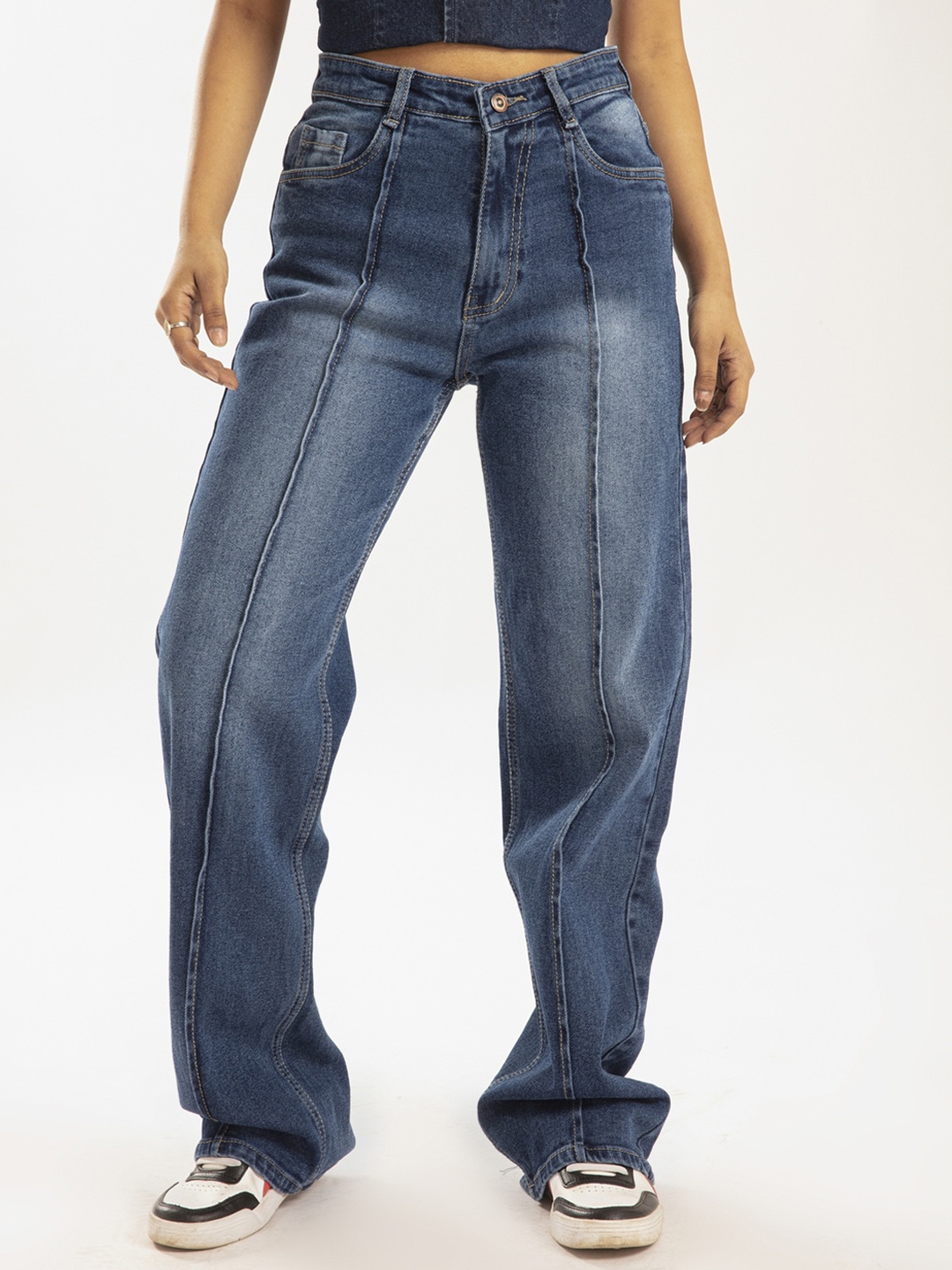 

Off Duty India Women Comfort Wide Leg High-Rise Heavy Fade Stretchable Clean Look Jeans, Blue