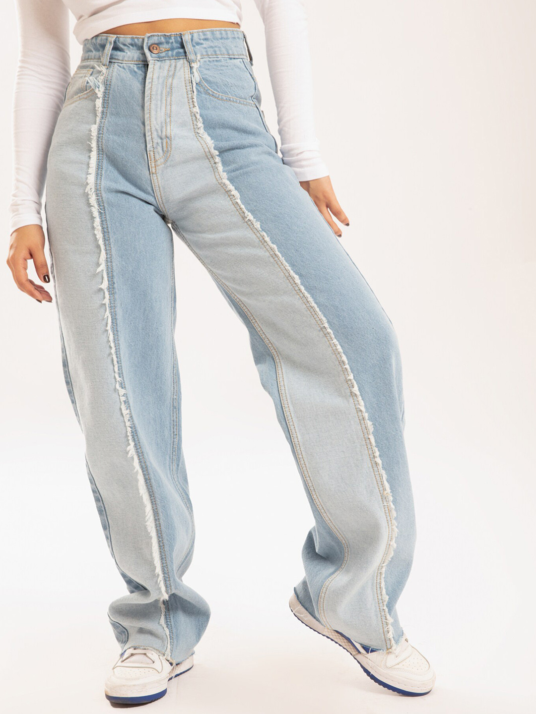 

Off Duty India Women Comfort Clean Look Wide Leg High-Rise Heavy Fade Cotton Jeans, Blue
