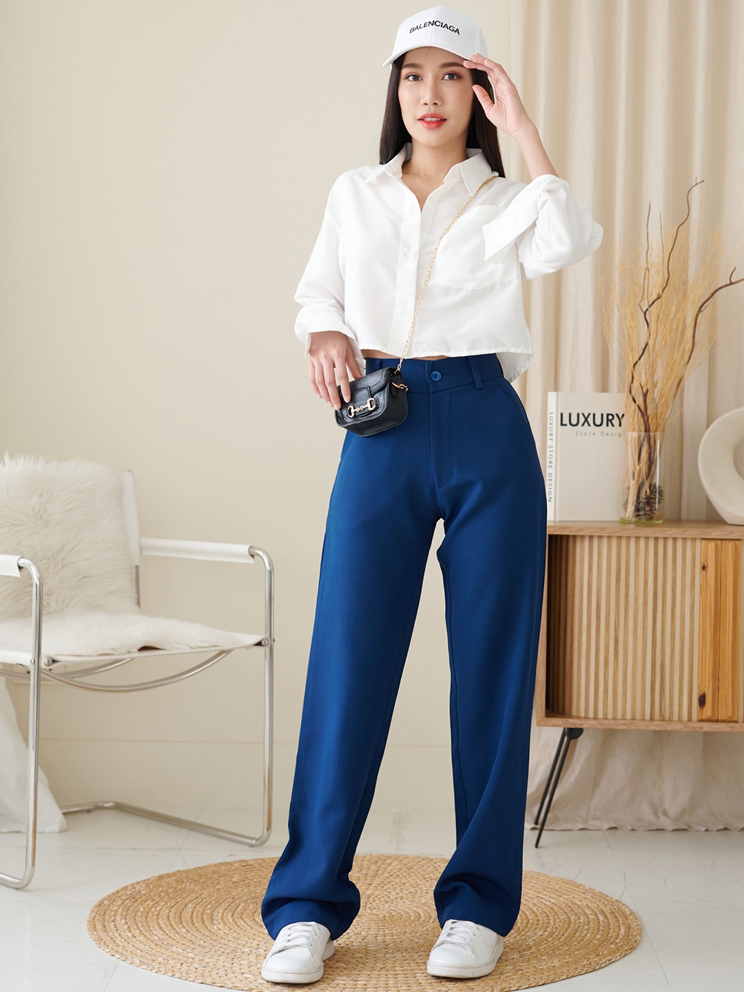 

Off Duty India Women Comfort Straight Fit High-Rise Parallel Trousers, Blue