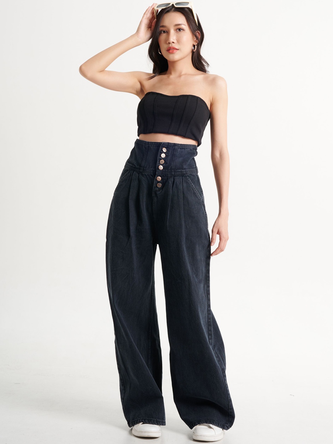 

Off Duty India Women Comfort Wide Leg High-Rise Cotton Jeans, Grey