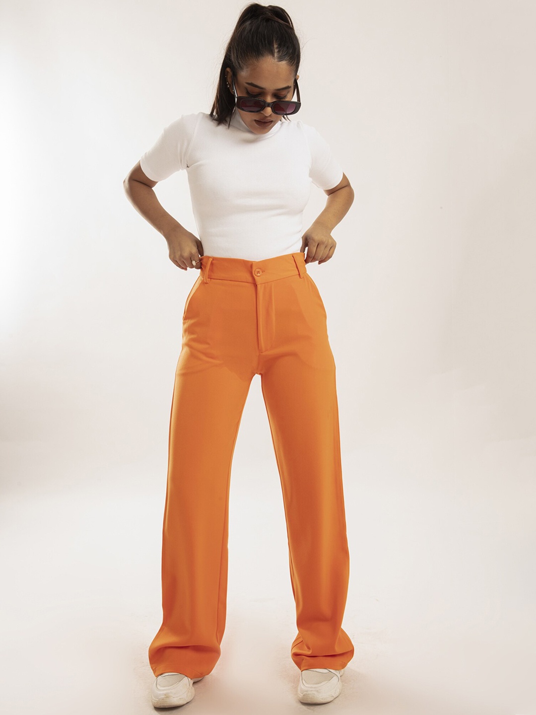 

Off Duty India Women Comfort Straight Fit High-Rise Cotton Coloured Jeans, Orange