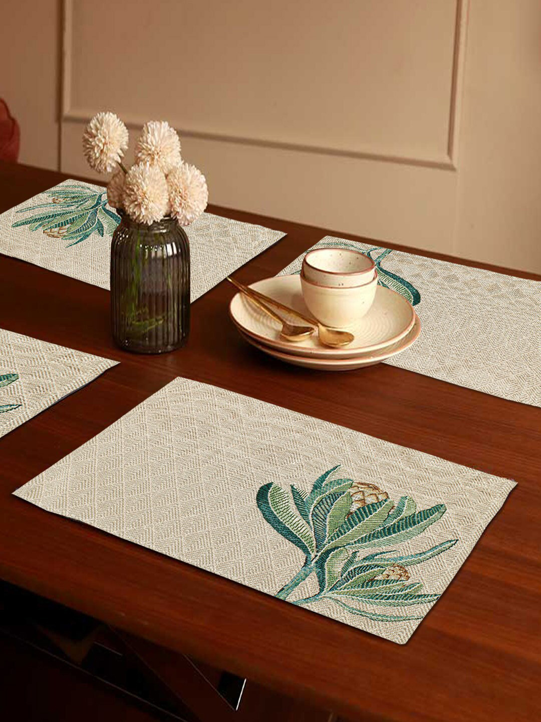 

AVI Living Grey & Green 6 Pieces Printed Rectangular Table Placemats