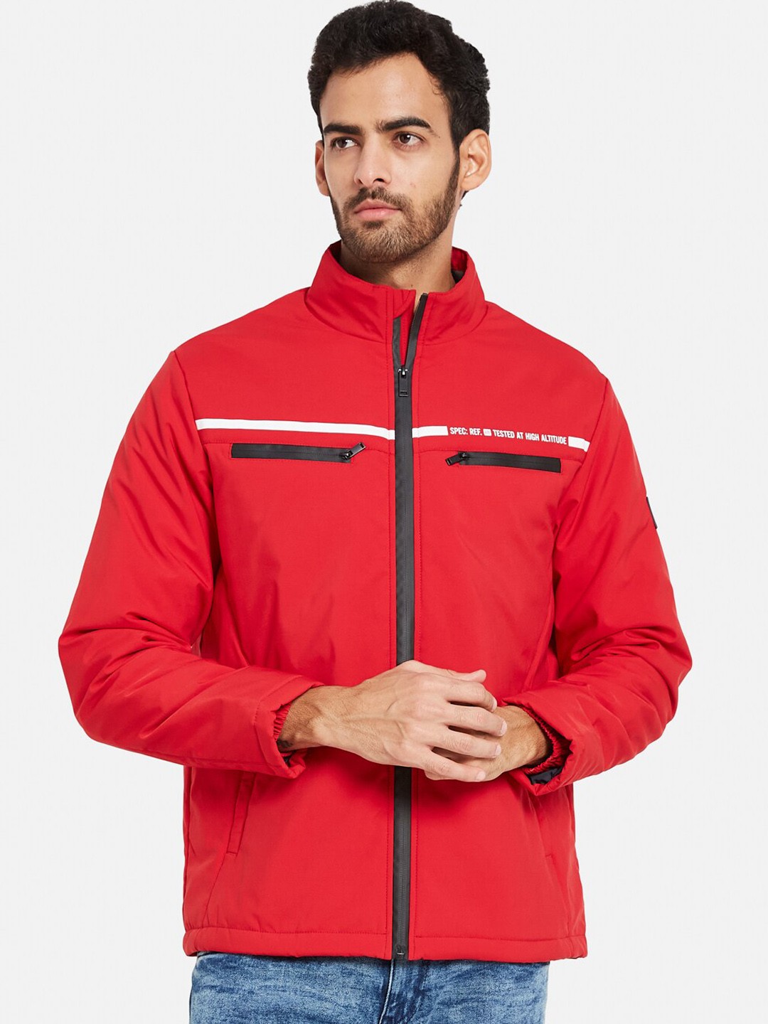 

METTLE Mock Collar Zip Detail Tailored Jacket, Red