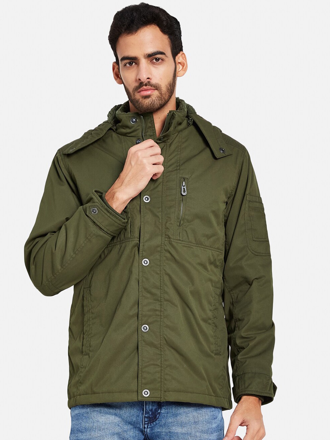 

METTLE Hooded Cotton Open Front Jacket, Olive