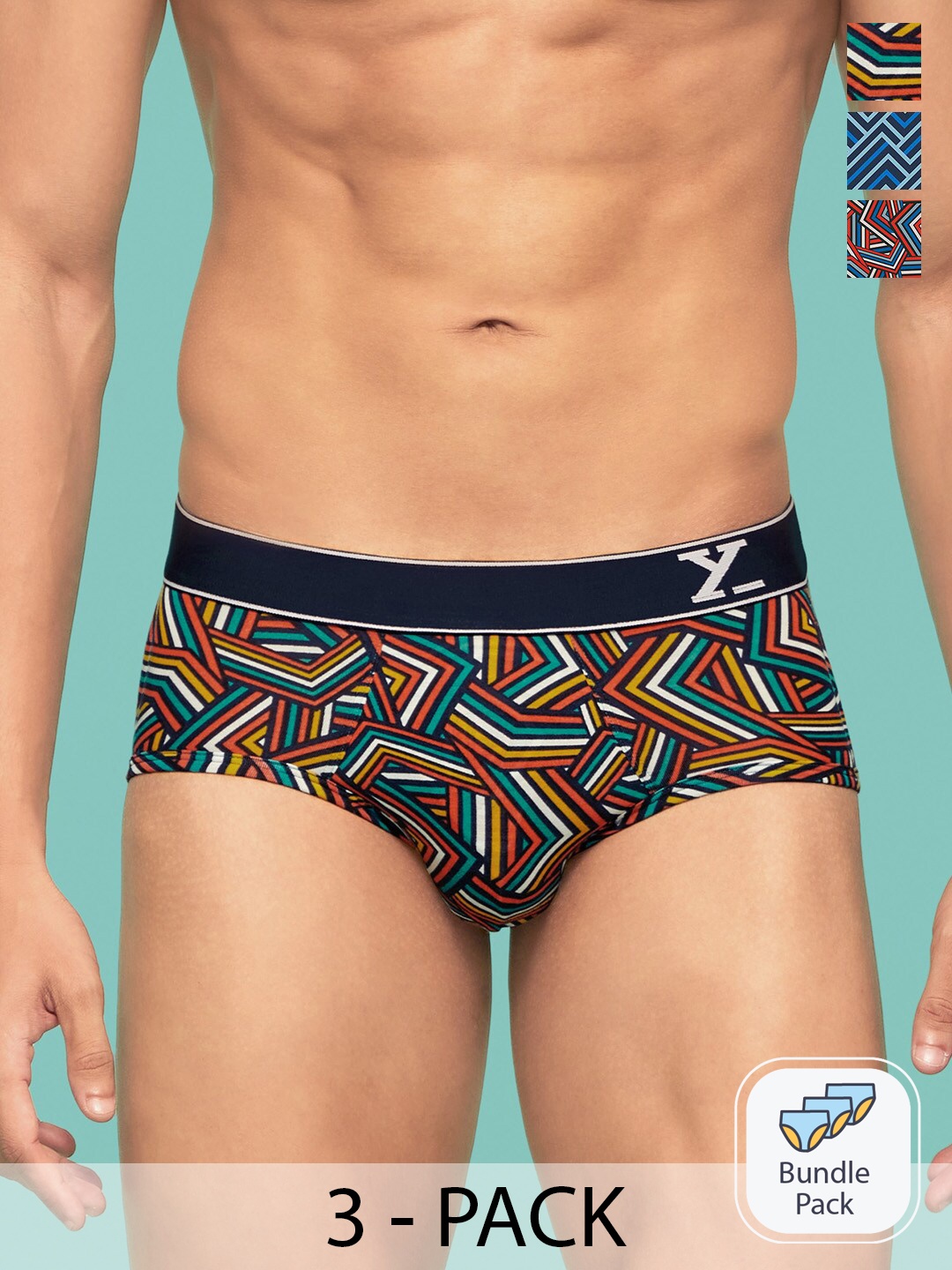 

XYXX Men Pack of 3 Relaxed Fit Printed Parallax Intellifresh Cotton Brief, Assorted