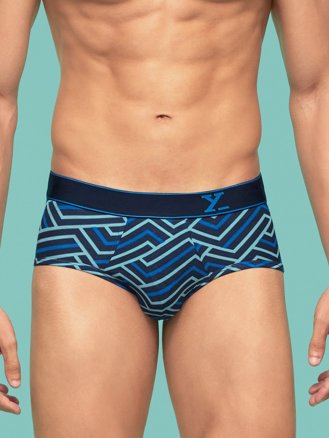 

XYXX Men Relaxed Fit Printed Parallax Intellifresh Cotton Brief, Blue