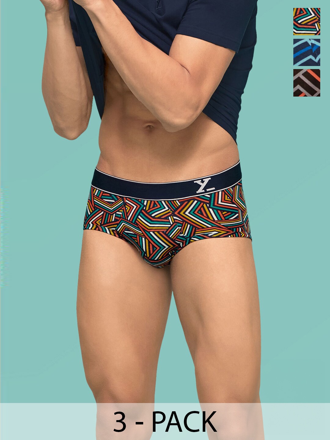 

XYXX Men Pack of 3 Relaxed Fit Printed Parallax Intellifresh Cotton Brief, Assorted