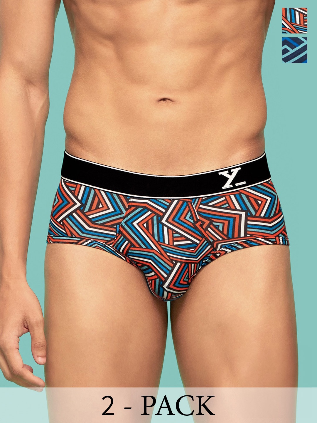 

XYXX Men Pack of 2 Relaxed Fit Printed Parallax Intellifresh Cotton Brief, Assorted