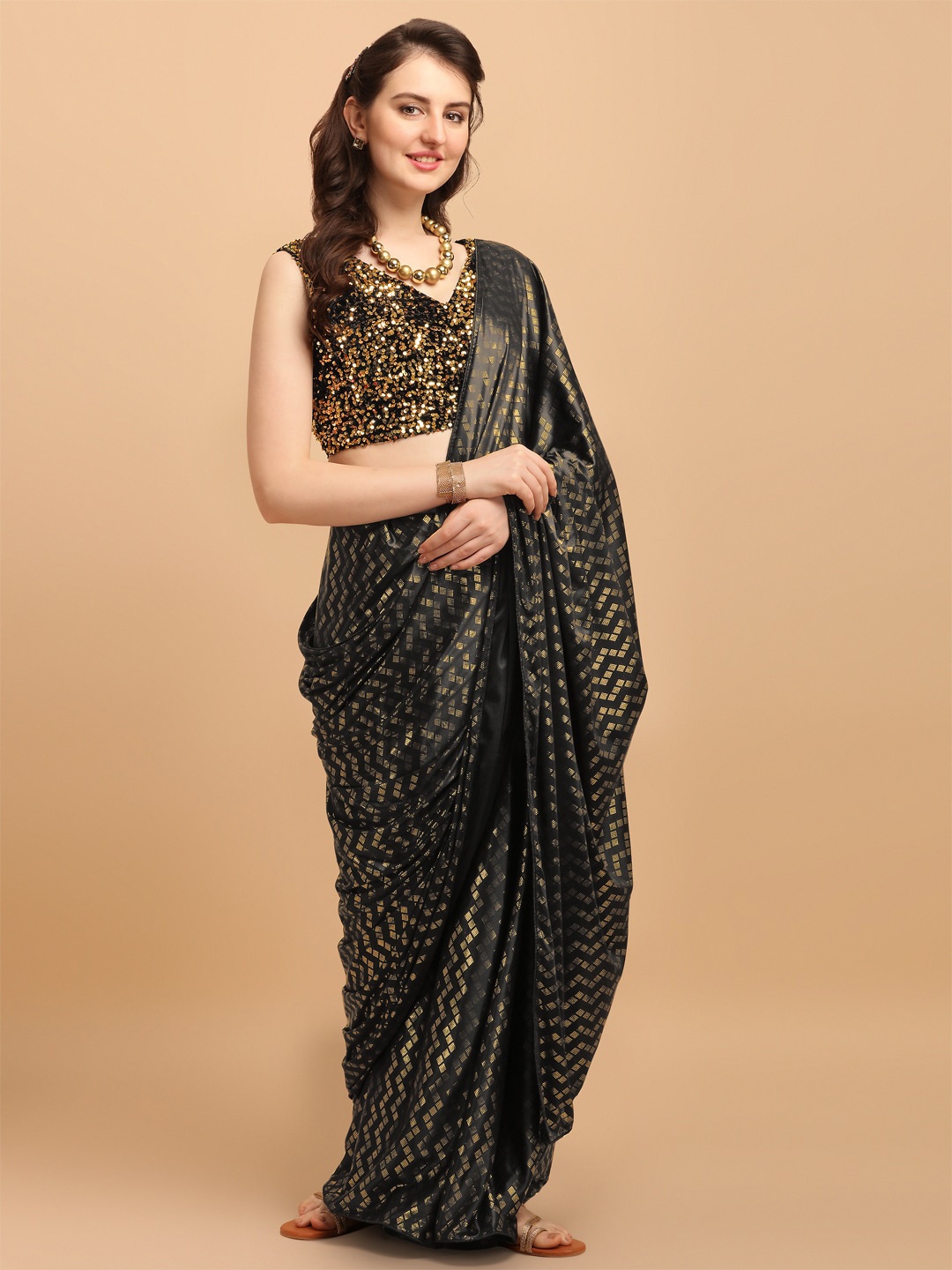 

KALINI Embellished Beads & Stones Saree, Black