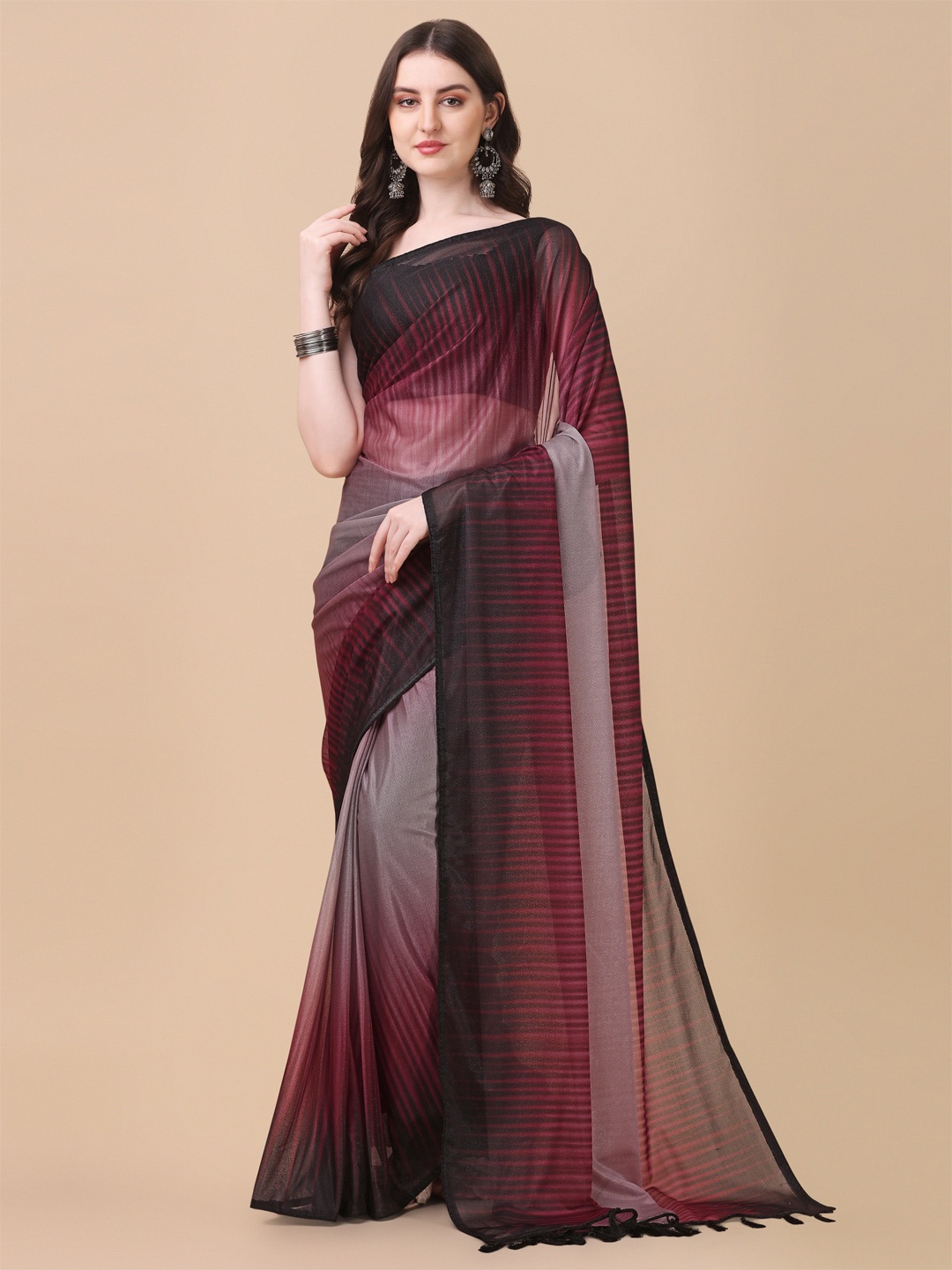 

KALINI Colourblocked Lycra Saree, Pink
