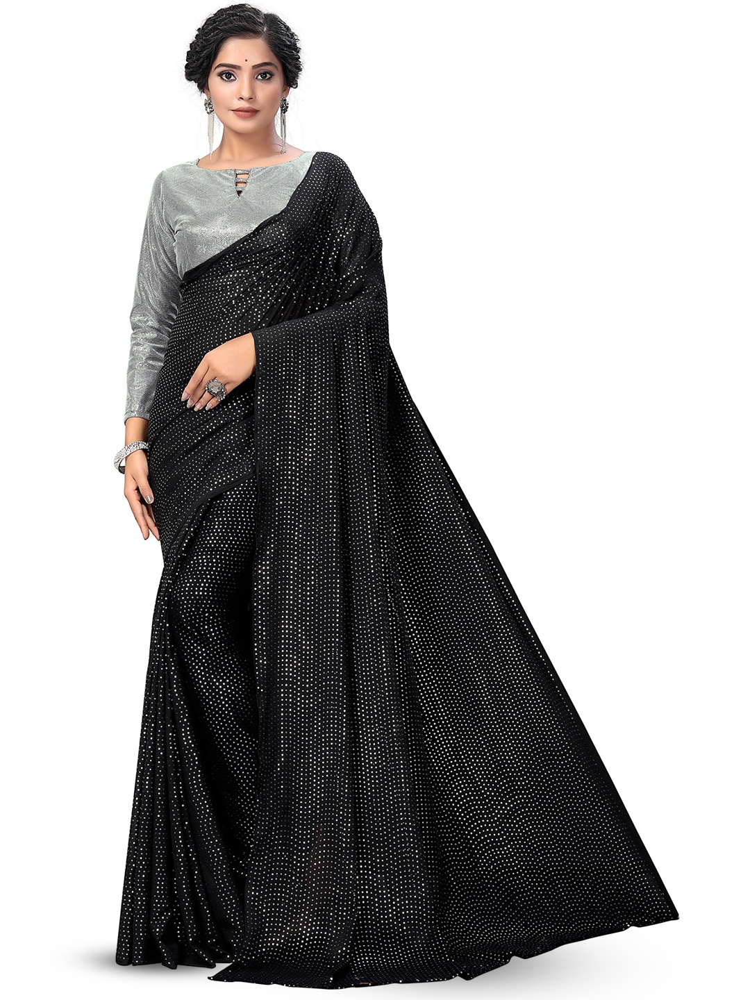 

KALINI Embellished Pure Georgette Saree, Black