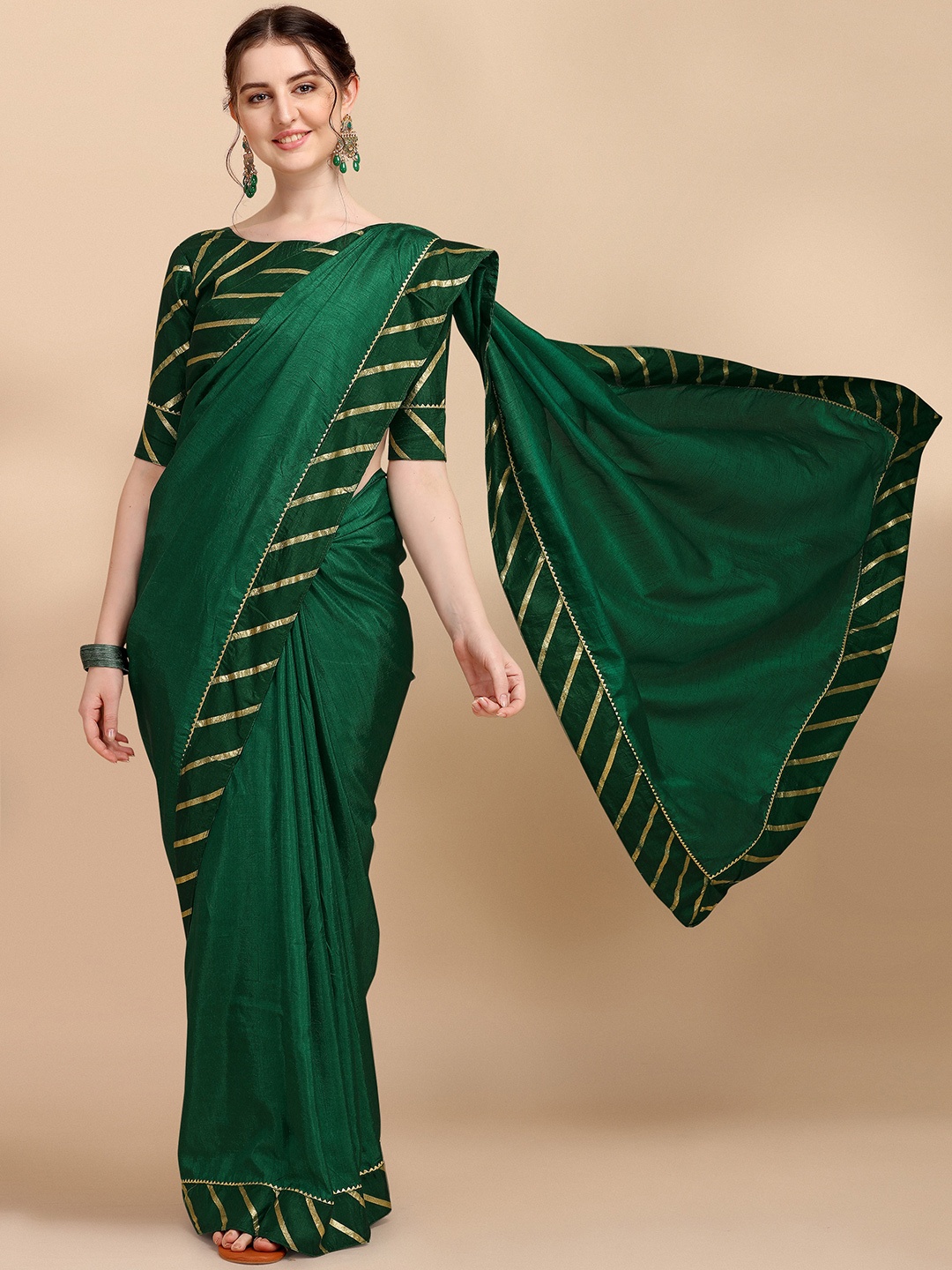

KALINI Leheriya Printed Bordered Gotta Patti Saree, Green