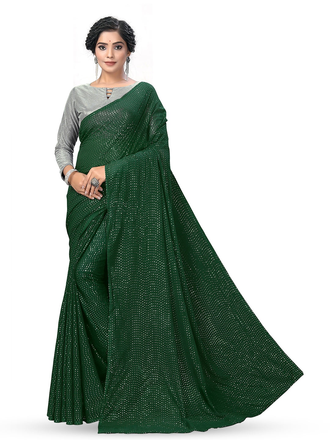 

KALINI Embellished Sequinned Pure Georgette Saree, Green