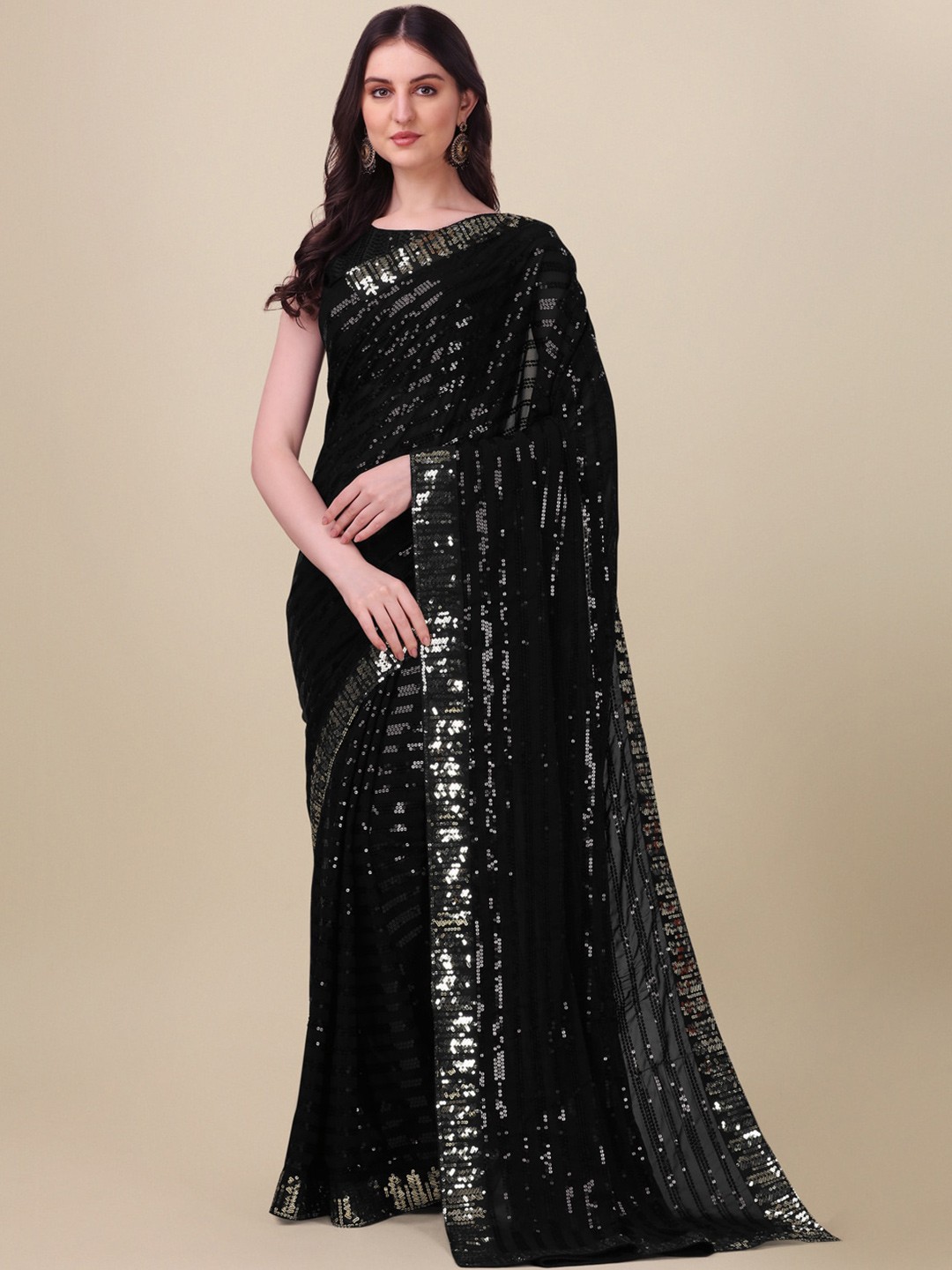 

KALINI Embellished Pure Georgette Saree, Black