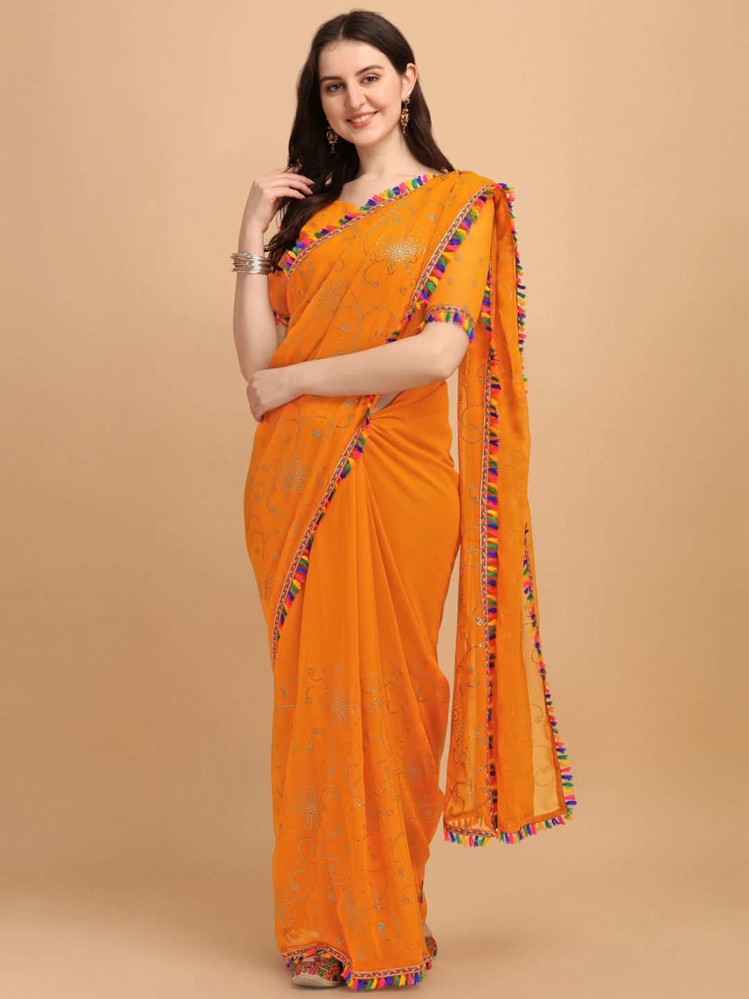 

KALINI Floral Printed Pure Georgette Saree, Yellow