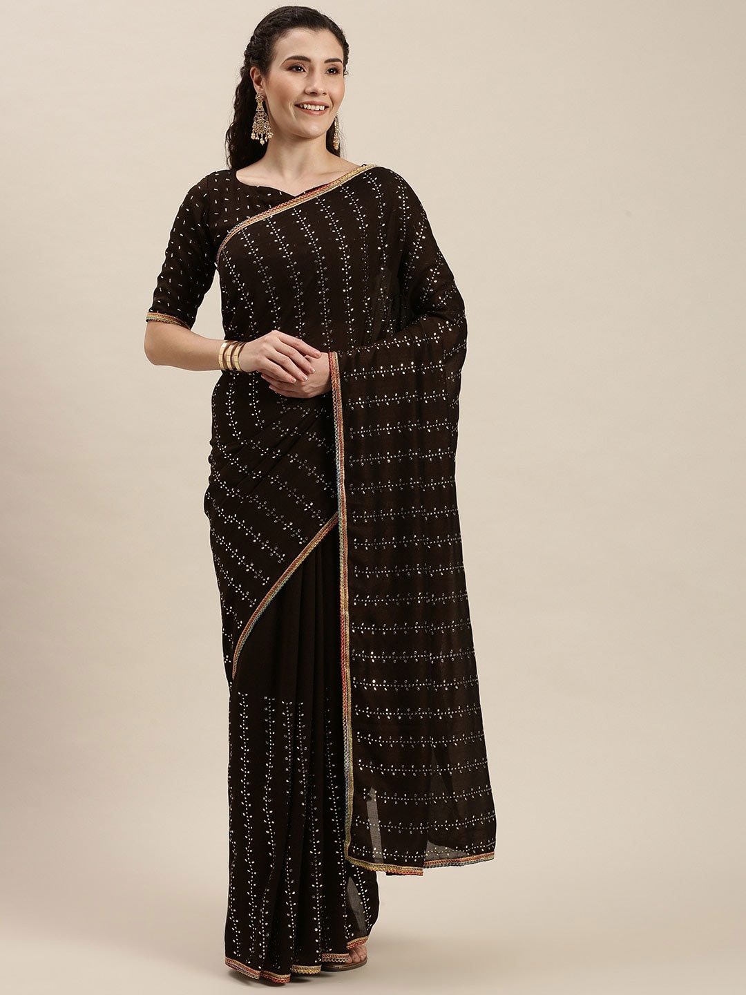 

KALINI Ethnic Motifs Printed Saree, Brown