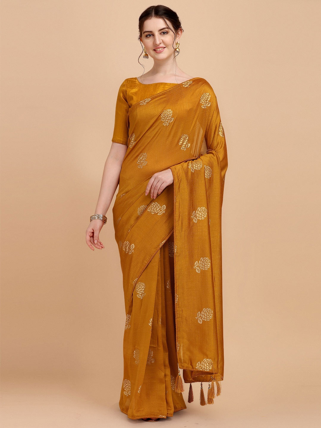 

KALINI Floral Printed Saree, Mustard