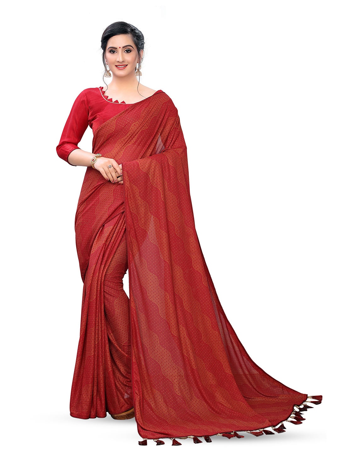 

KALINI Geometric Printed Saree, Red