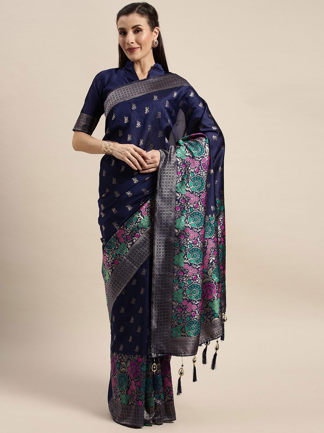 

KALINI Woven Design Zari Banarasi Saree, Navy blue