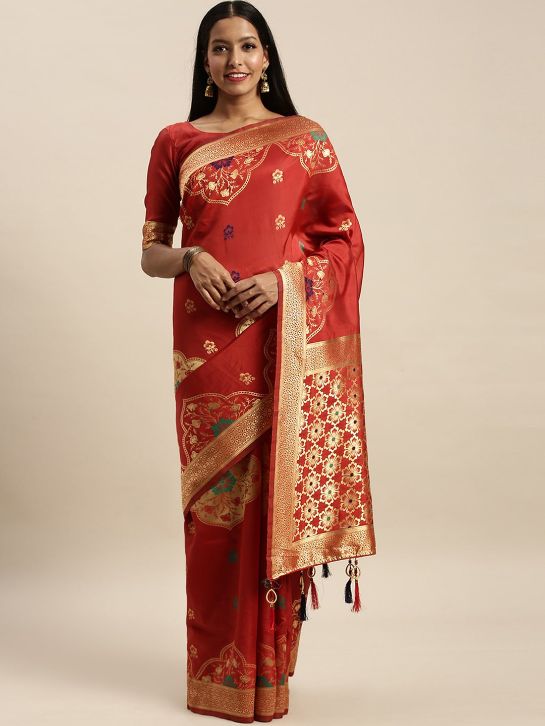 

KALINI Woven Design Zari Banarasi Saree, Red