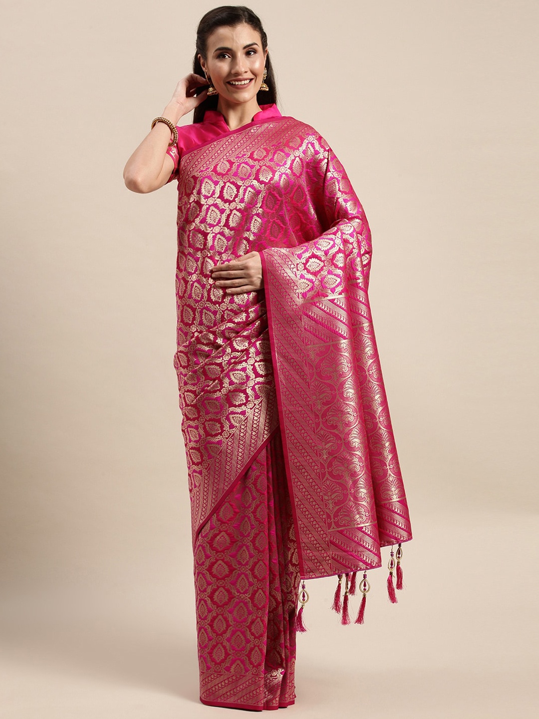 

KALINI Woven Design Zari Banarasi Saree, Pink