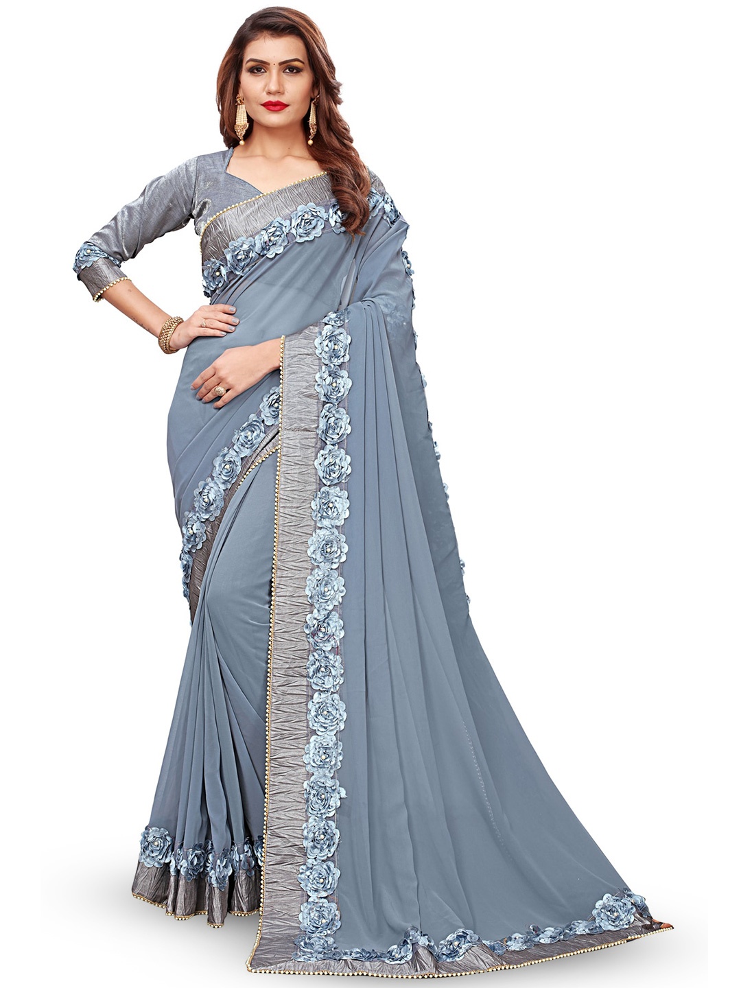 

KALINI Gotta Patti Pure Georgette Saree, Grey