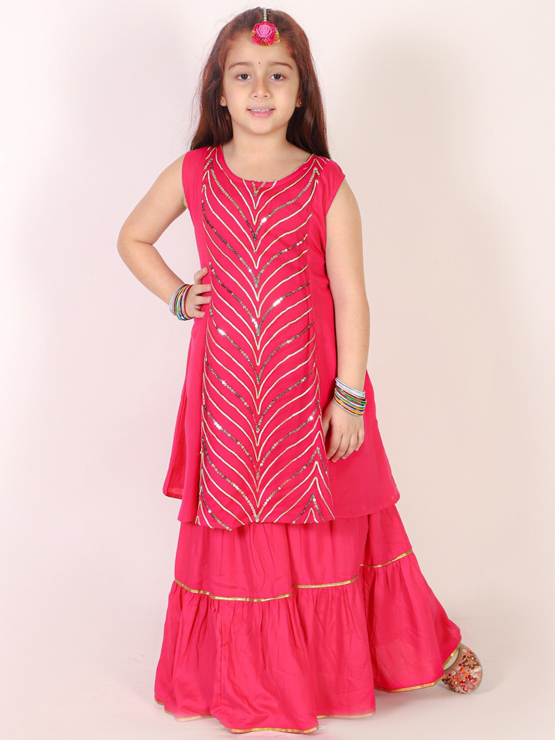 

BAESD Girls Sequinned Regular Kurta With Sharara, Pink