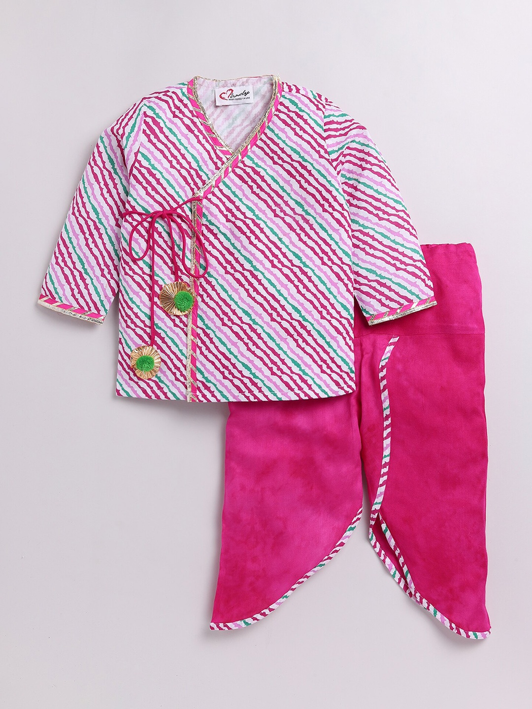 

BAESD Boys Leheriya Printed Angrakha Pure Cotton Kurta with Dhoti Pants, Pink