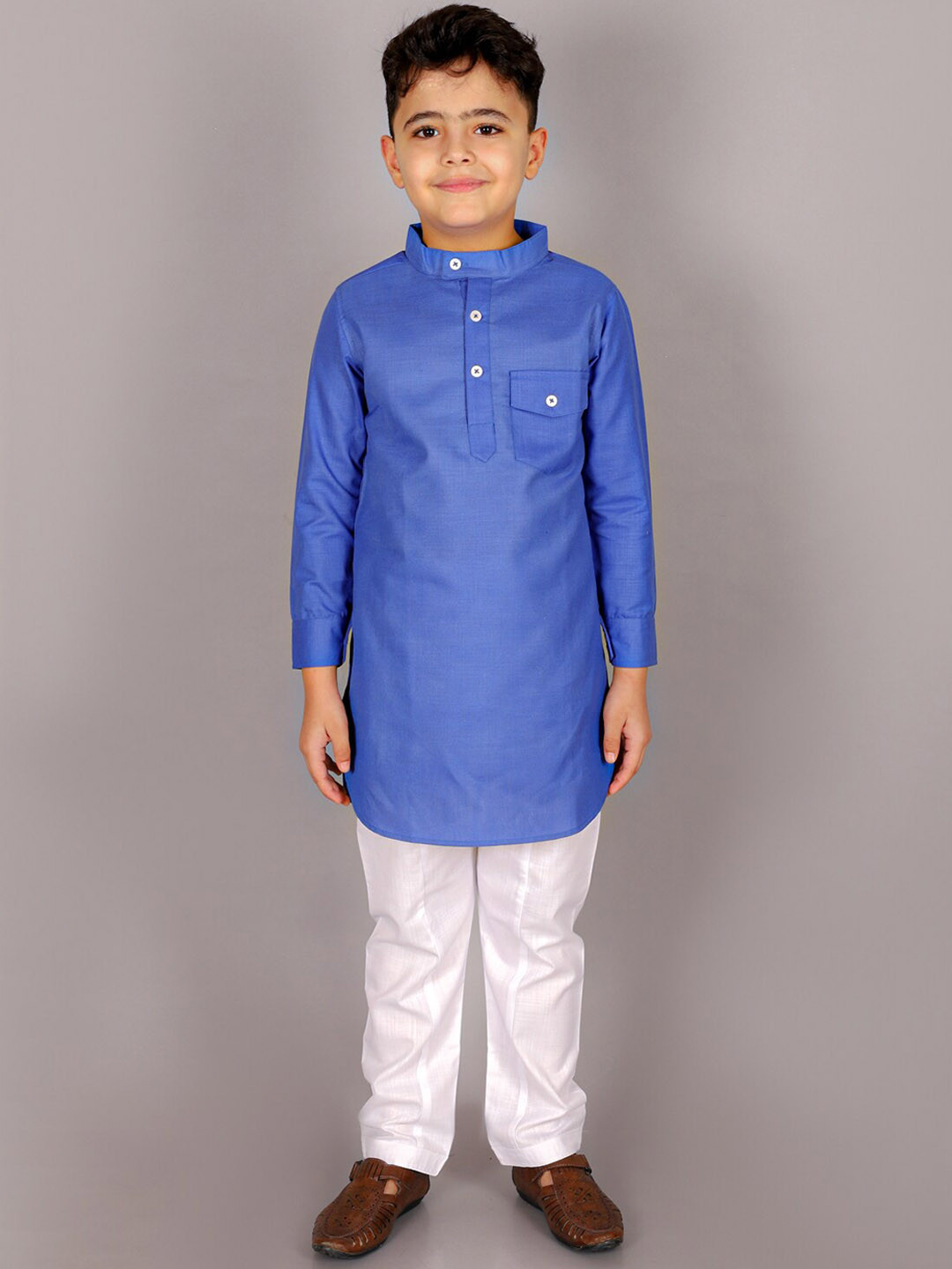 

BAESD Boys Mandarin Collar Pure Cotton Kurta with Pyjamas, Blue