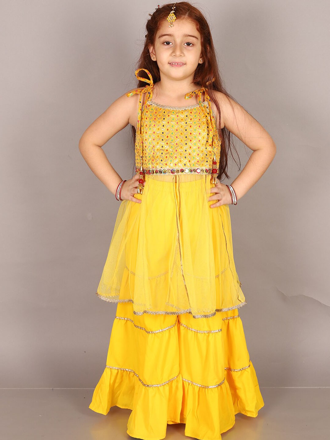 

BAESD Girls Woven Designed Regular Kurta with Sharara, Yellow