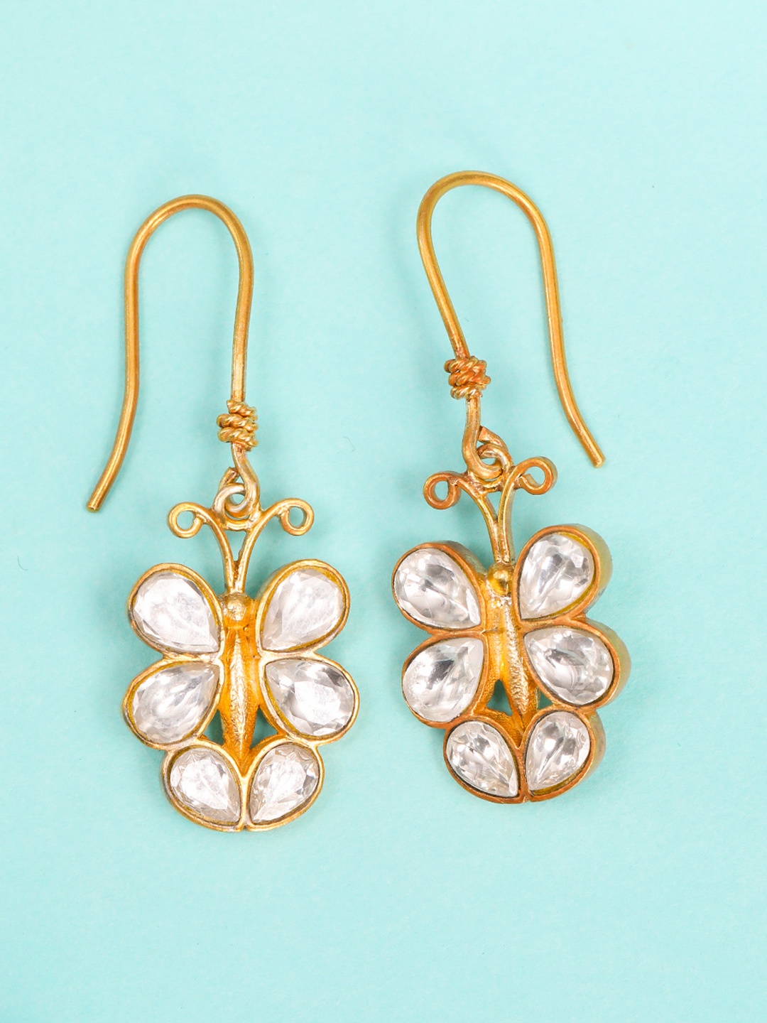 

Unniyarcha 92.5 Silver Gold-Plated Silver Butterfly Drop Earrings