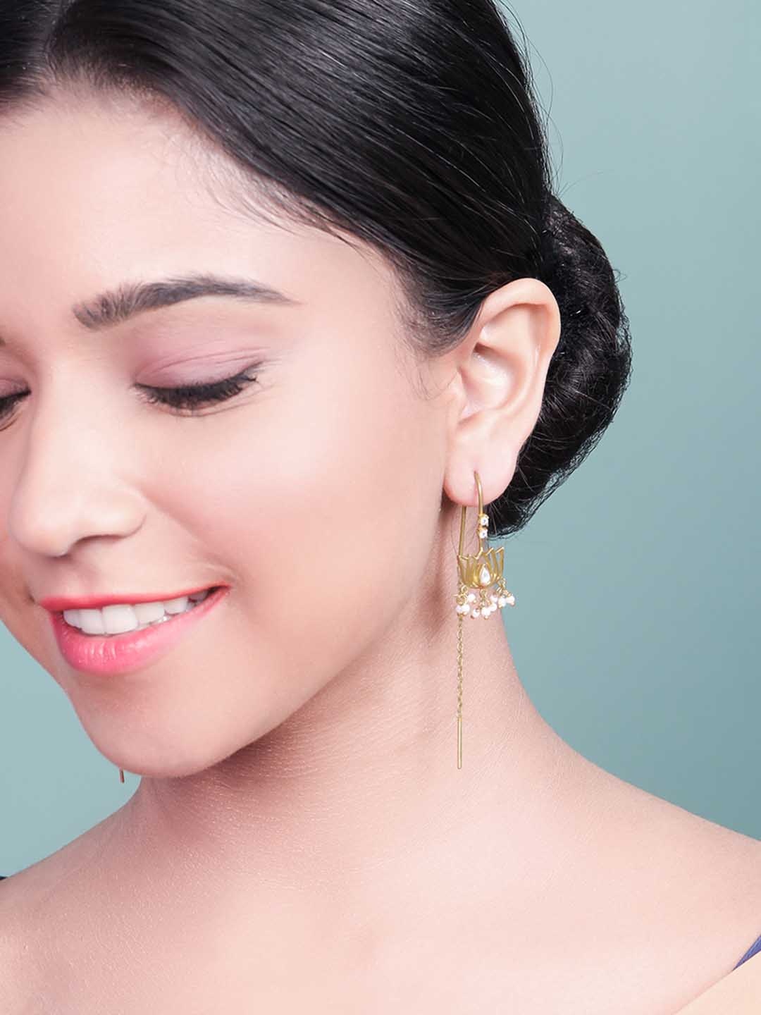 

Unniyarcha 92.5 Silver Gold-Plated Silver Drop Earrings