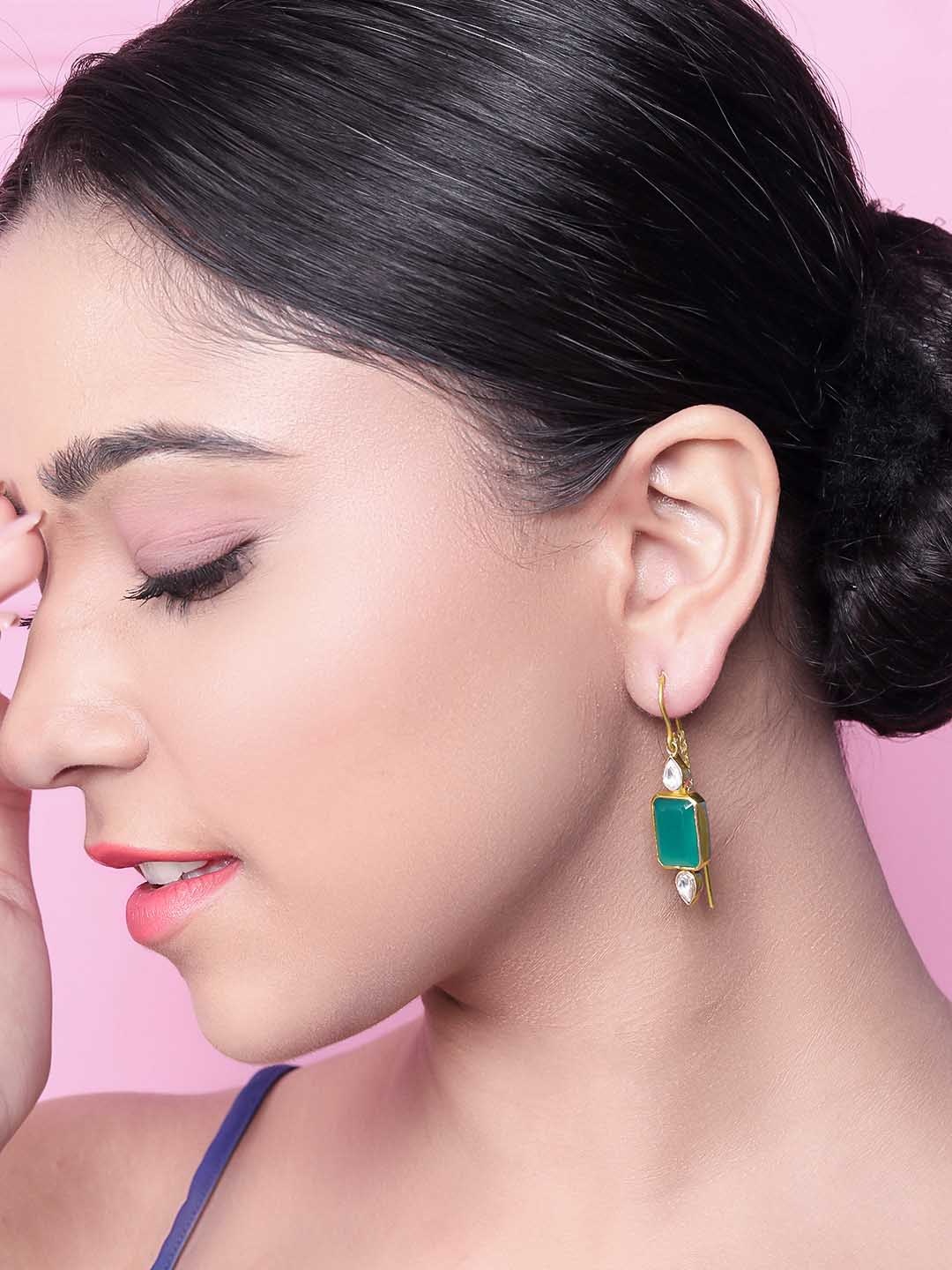 

Unniyarcha 92.5 Silver Gold-Plated Studded Classic Drop Earrings