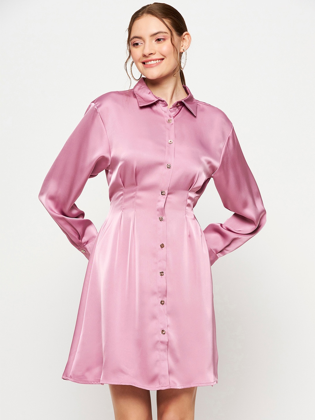 

Madame Cuffed Sleeves Shirt Dress, Mauve