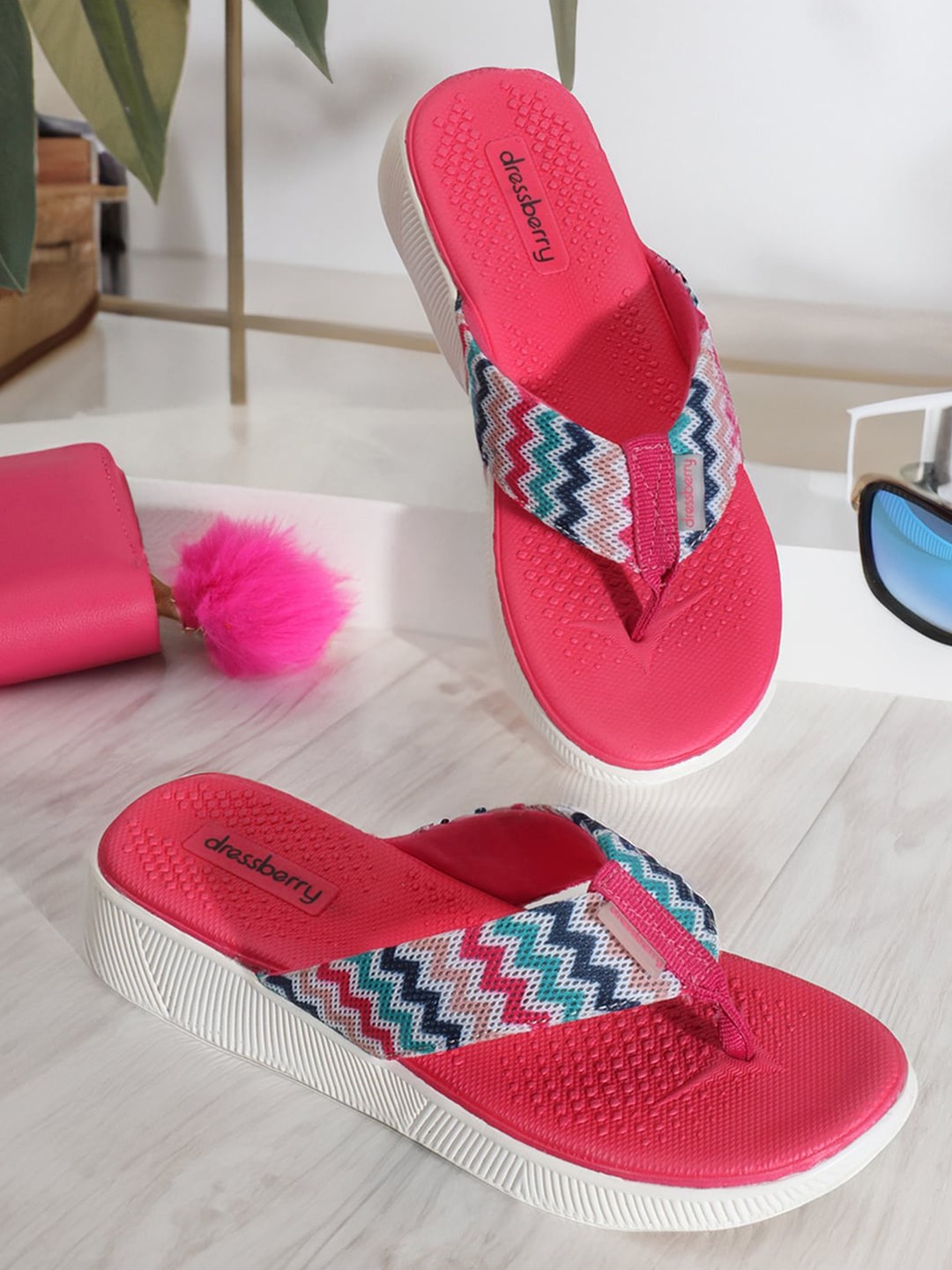 

DressBerry Women Pink & White Striped Thong Flip-Flops
