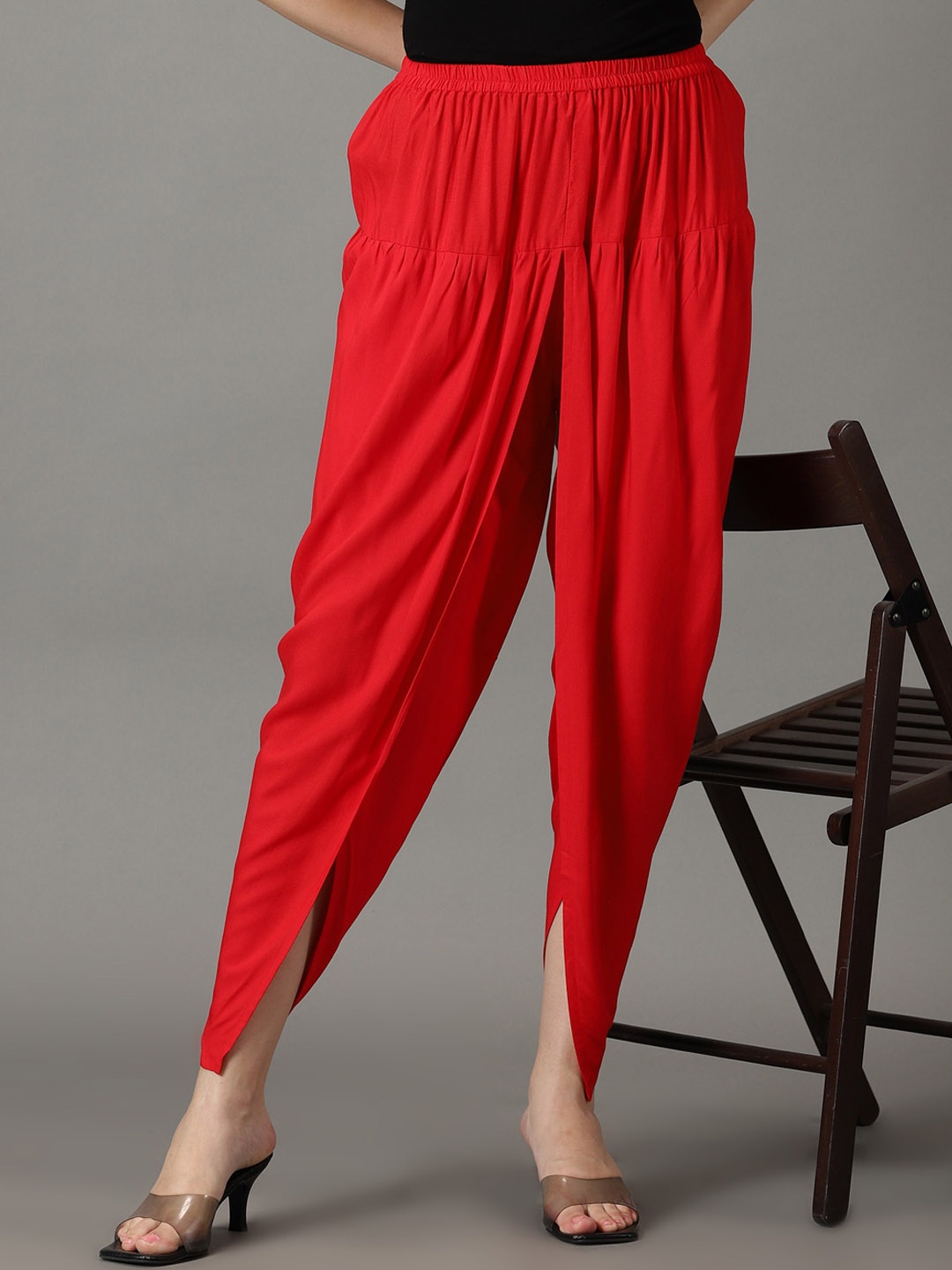 

DIVINATION Women Gathered Detail Dhoti Pant, Red