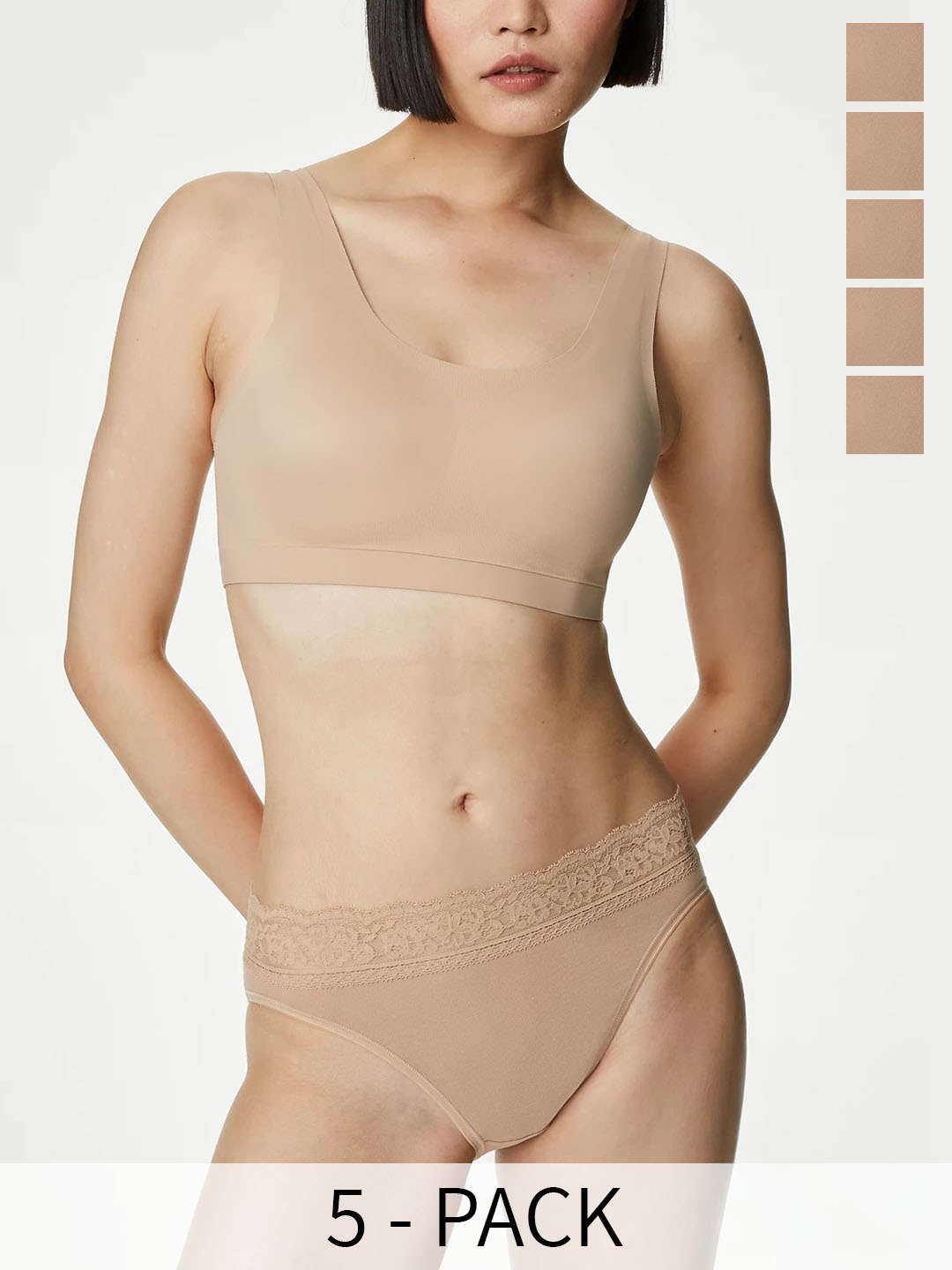 

Marks & Spencer Pack Of 5 Anti Bacterial Low-Rise Basic Briefs, Beige