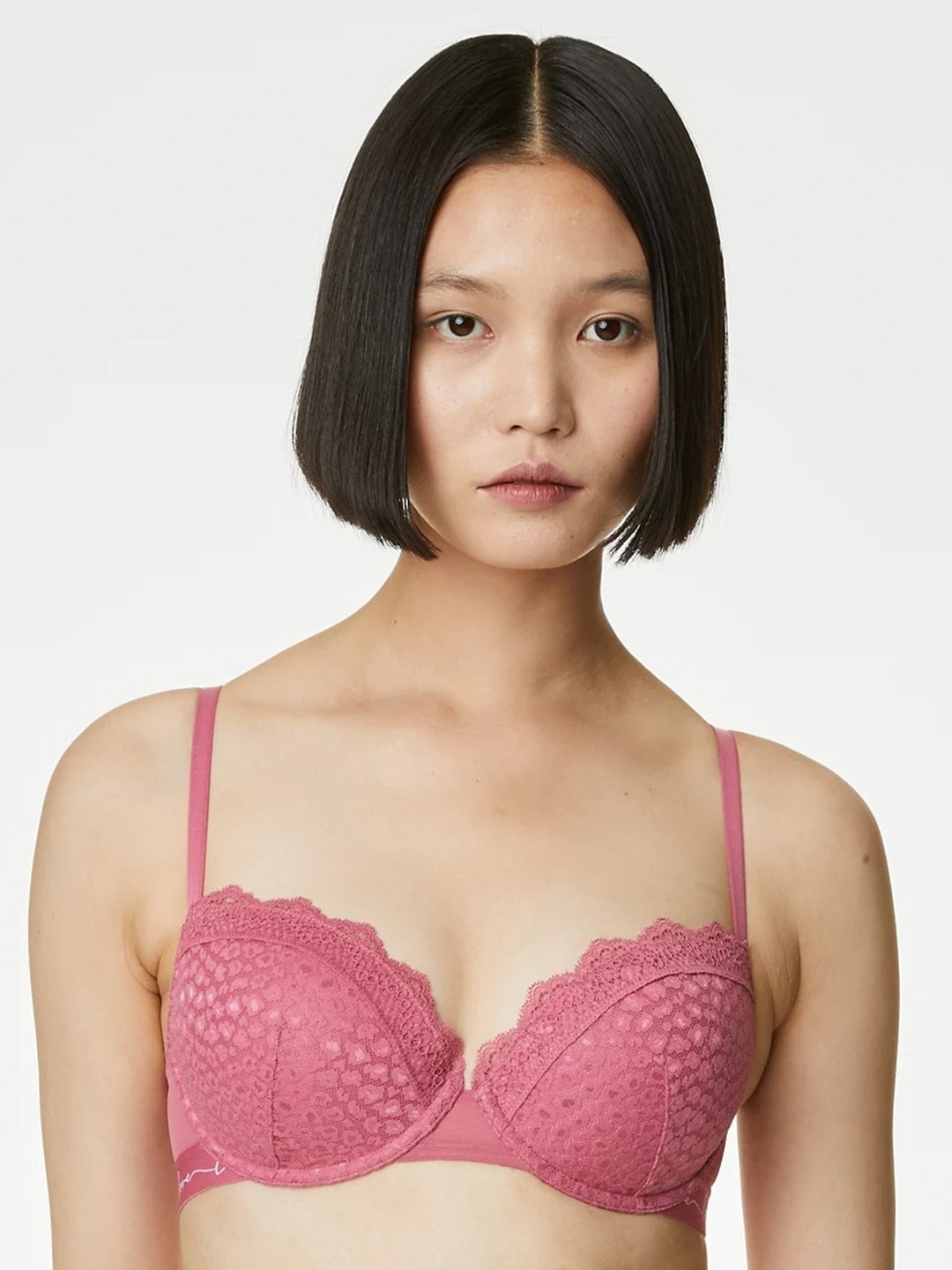 

Marks & Spencer Self Design Full Coverage Underwired Lightly Padded Bra, Pink