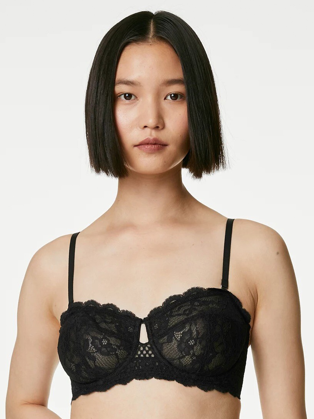 

Marks & Spencer Floral Full Coverage Strapless Lace Balconette Bra, Black